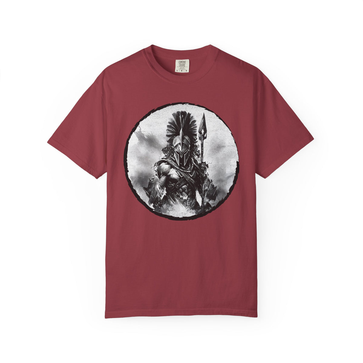Spartan Warrior T-Shirt – Greek Helmet Circle Design Front & Spear Back | Warrior Graphic Tee
