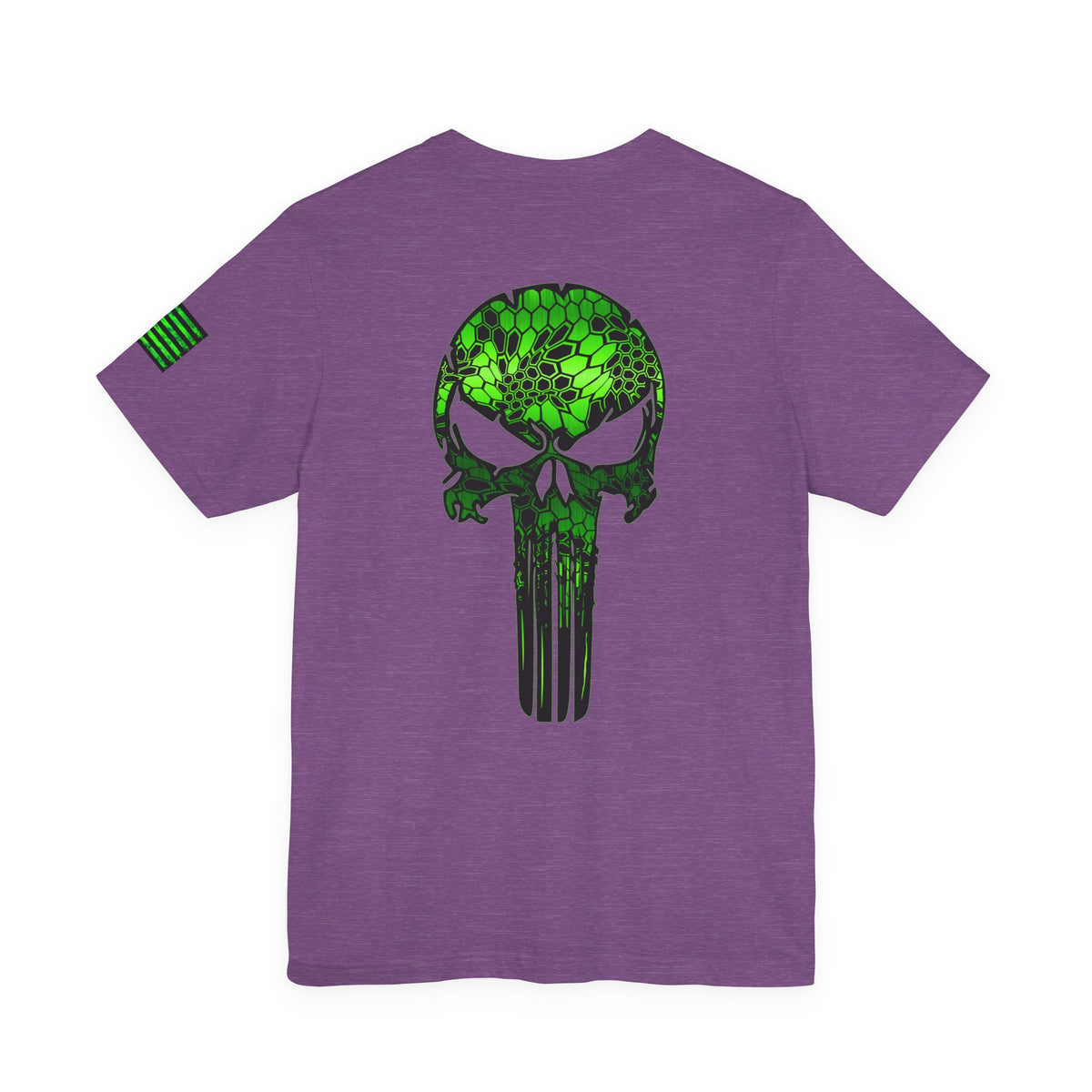 Green Punisher Skull with Hex Camo – Tactical Military Style Grunge Tee