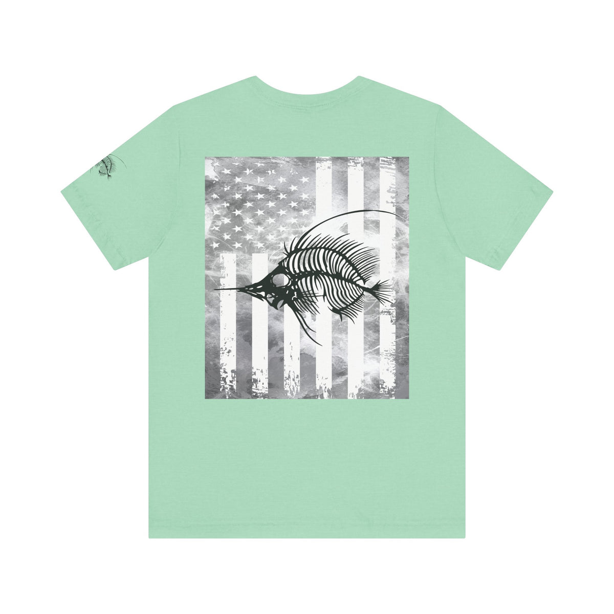 Fish Skeleton Grunge American Flag Tee, Patriotic USA Shirt, Vintage American Flag