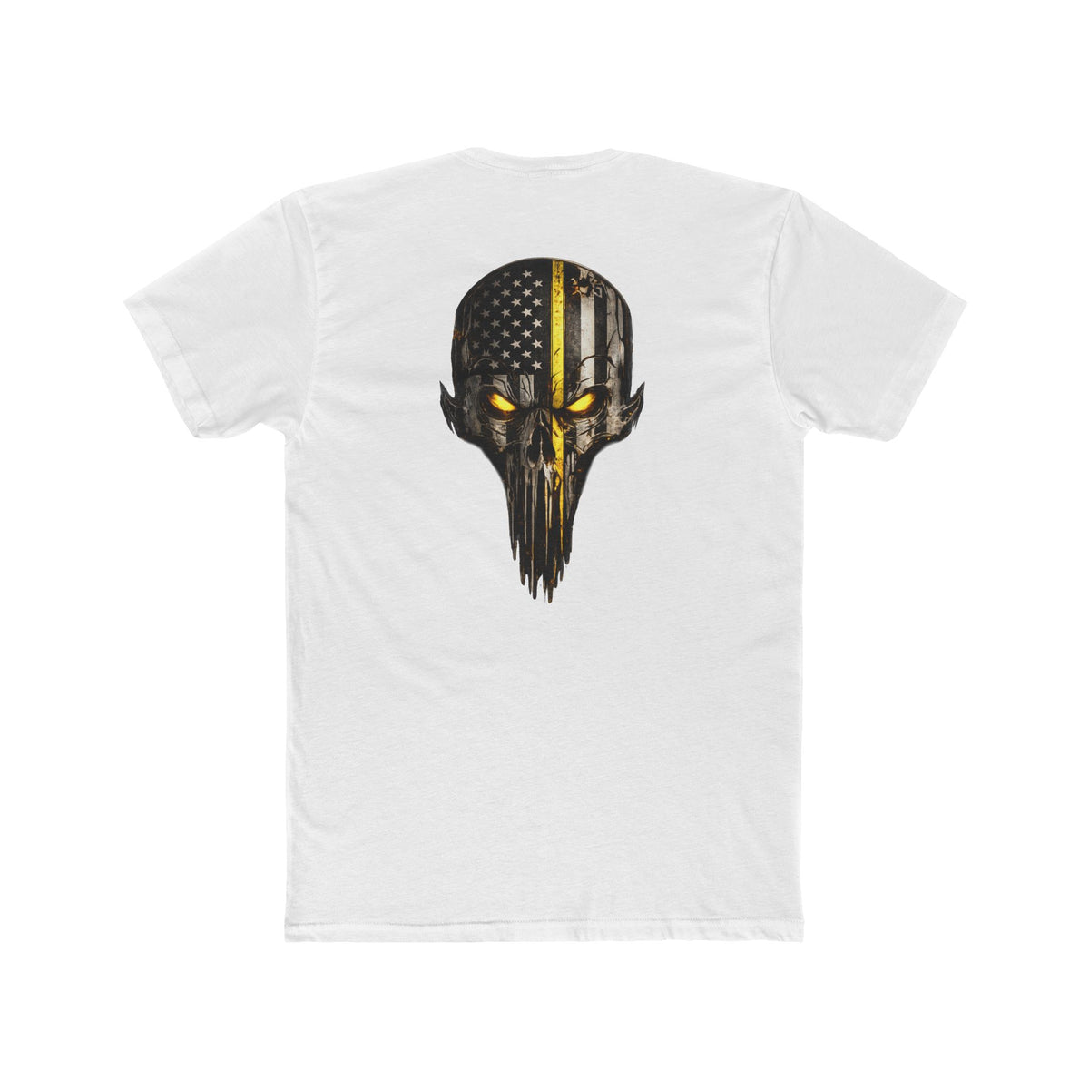 Thin Yellow Line Skull Tee — American Flag Shield & Back Skull Graphic