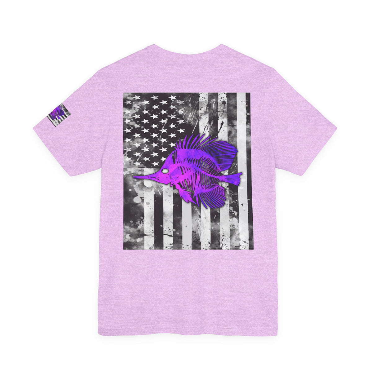 Purple Fish Angler Grunge American Flag Tee, Patriotic USA Shirt, Vintage American Flag