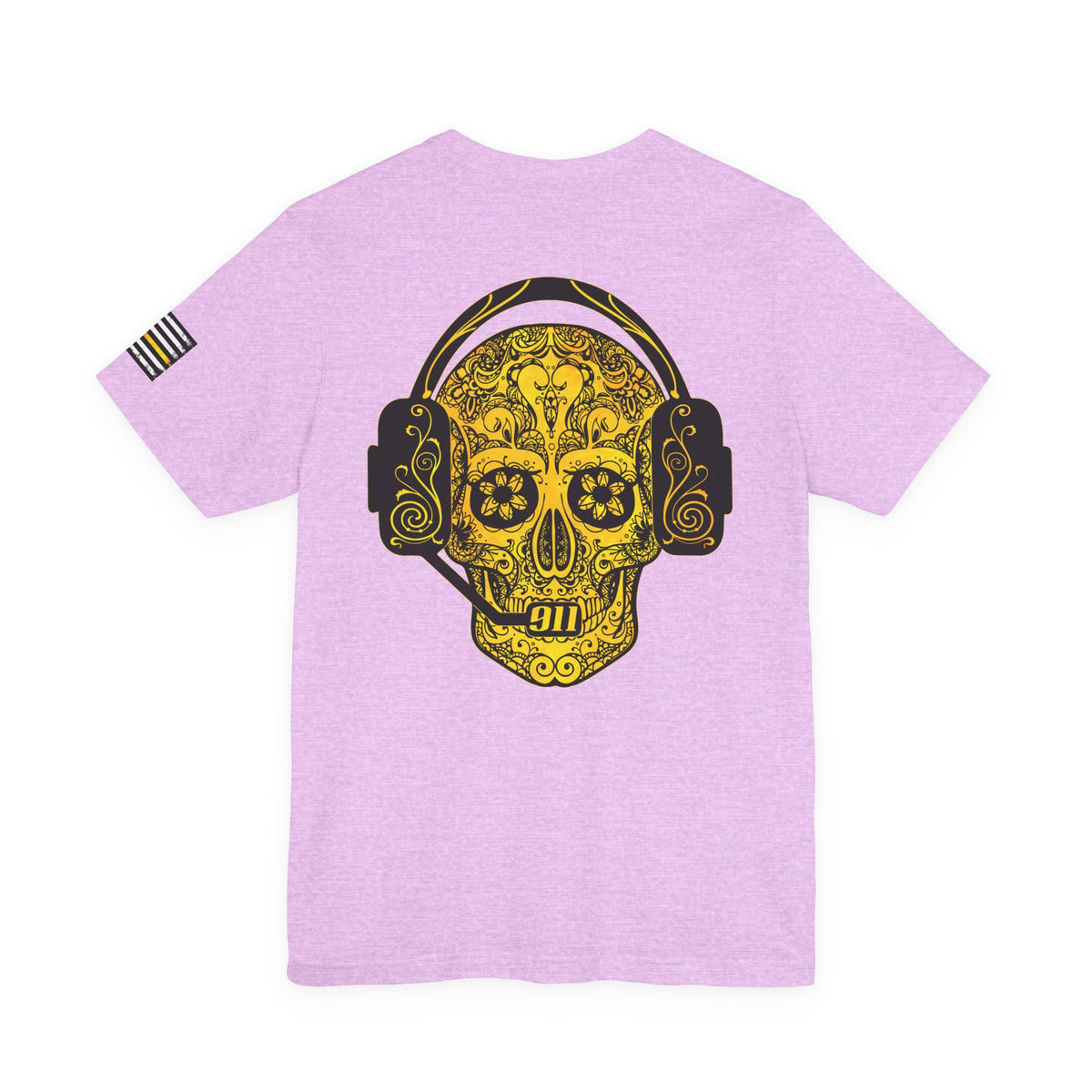 911 Dispatcher Sugar Skull Unisex Tee, Dispatcher Gift, Day of the Dead Shirt, Thin Gold Line,