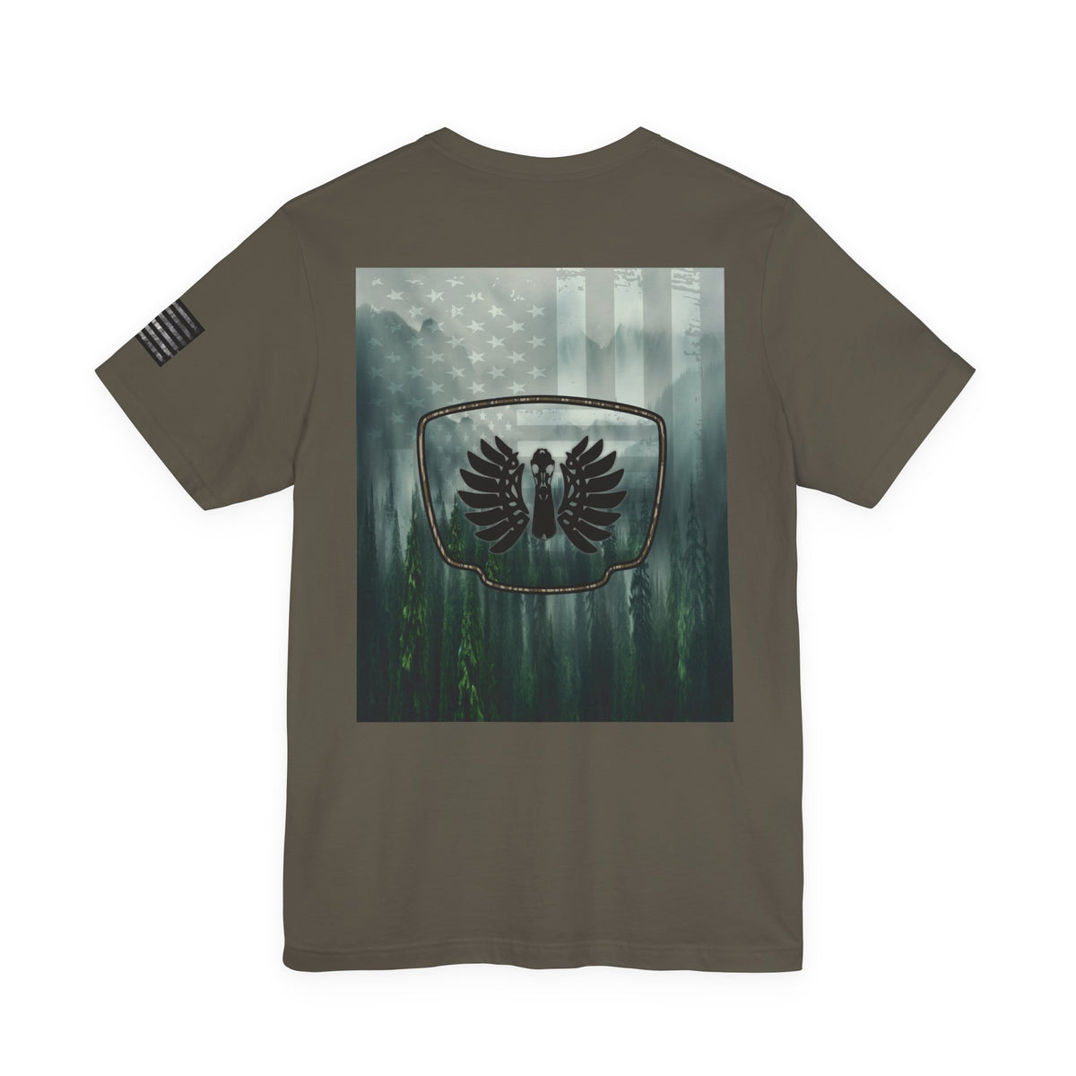The Forest Duck Hunt Badge T-Shirt – Mossy Camo Print, Crossed Guns & Duck Skull Graphic