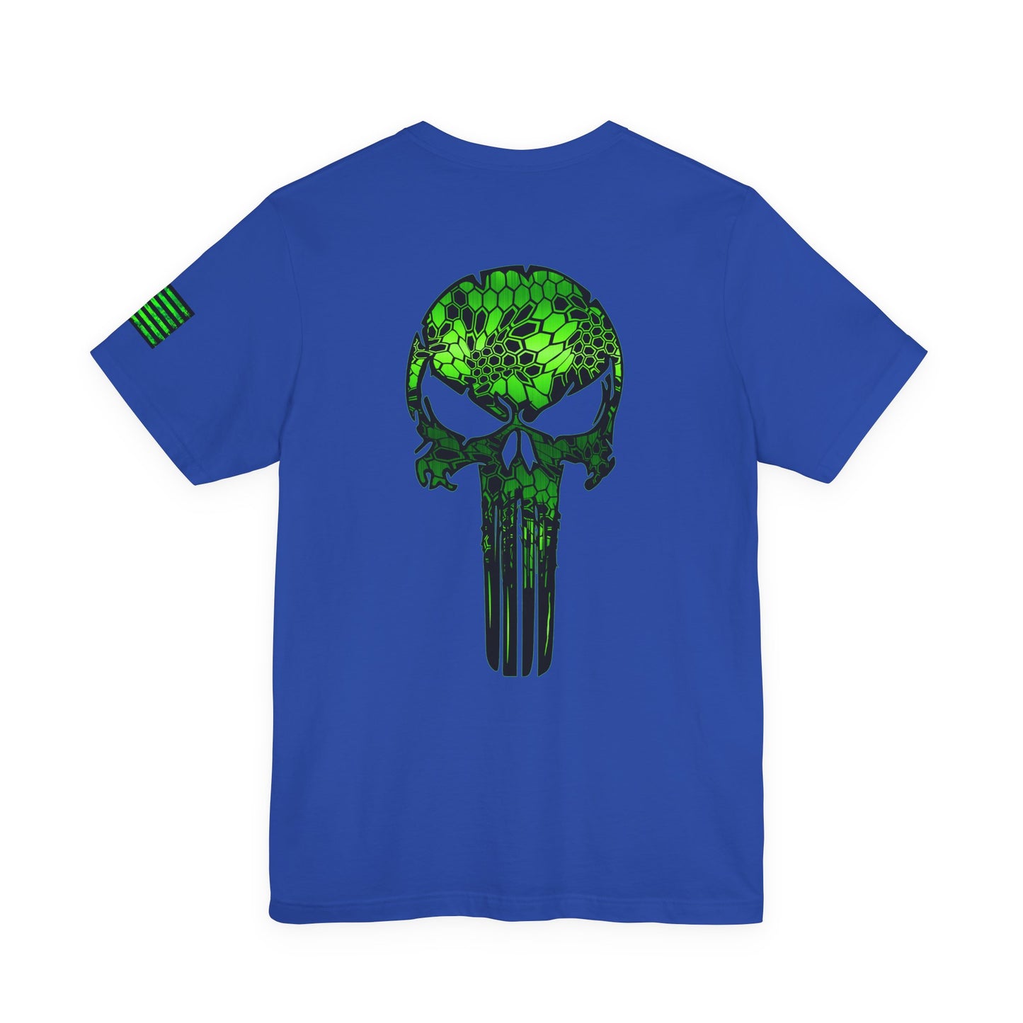 Green Punisher Skull with Hex Camo – Tactical Military Style Grunge Tee
