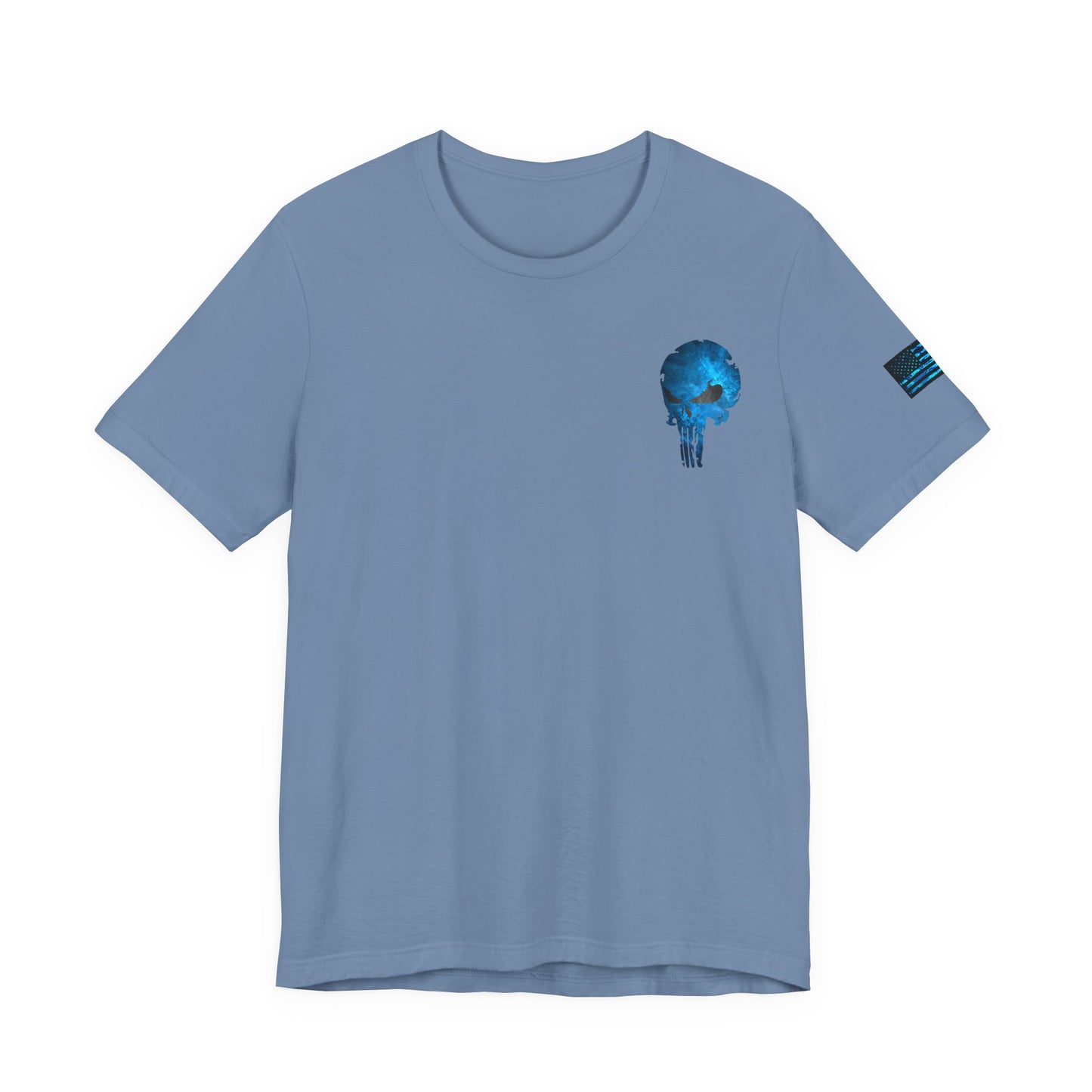 Blue Grunge Punisher Skull – Neon Grunge Vigilante Graphic for Shirts, Decals & Prints