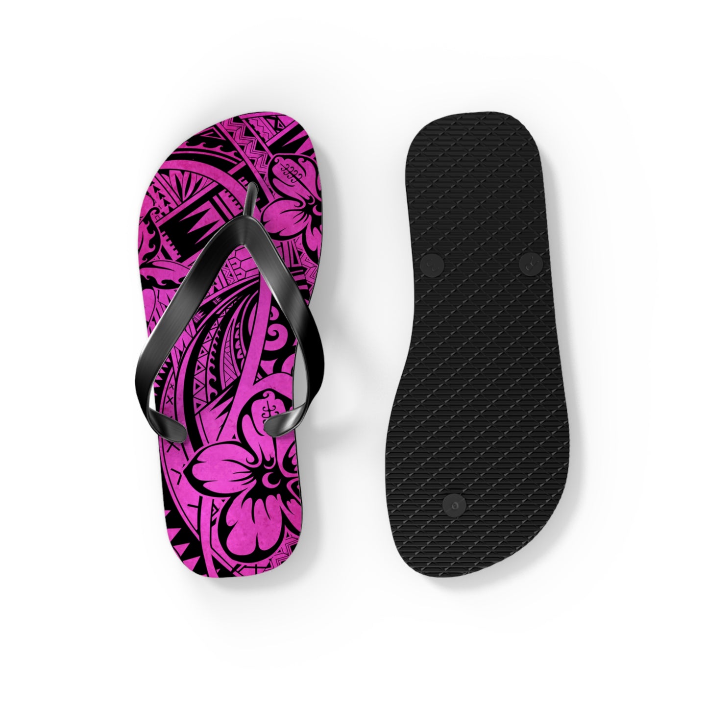 Polynesian Pink Flip Flops - Boho Beach Footwear, Summer Sandals, Vacation Shoes, Hibiscus Print, Gift for Her