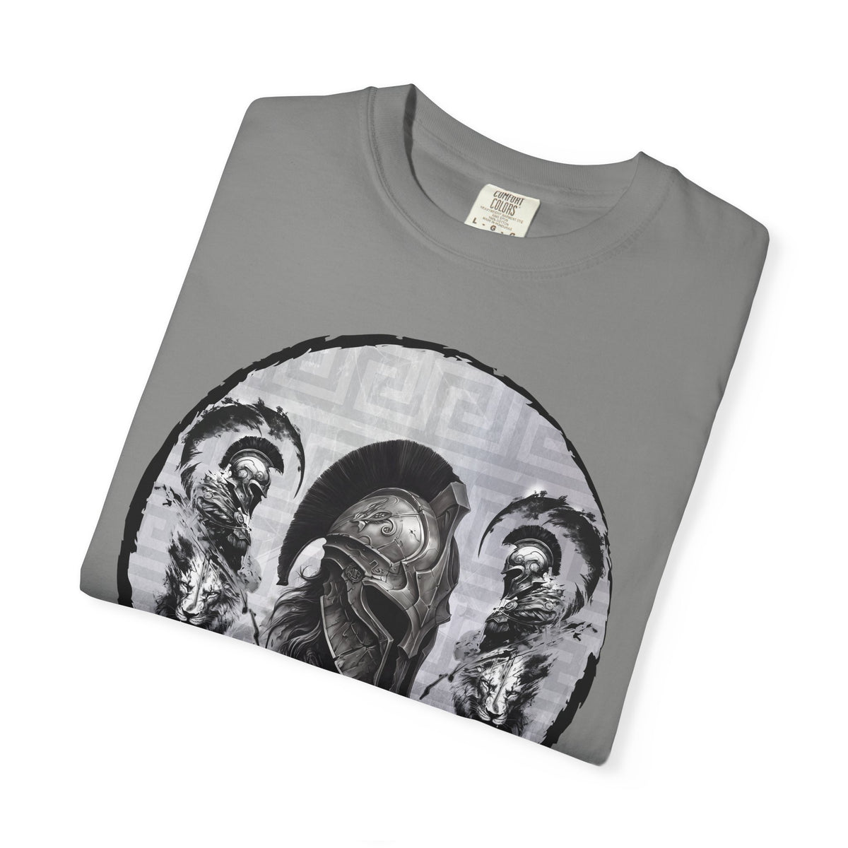 Spartan Warrior T-Shirt – Greek Helmet Circle Design Front & Spear Back | Warrior Graphic Tee