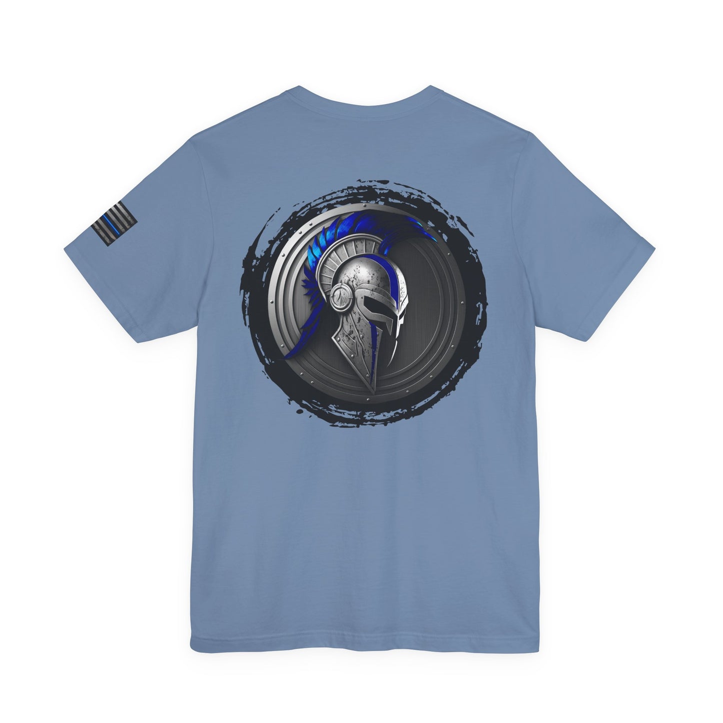 Grunge Spartan Thin Blue Line American Flag T-Shirt – Honor & Valor Police Tribute Tee