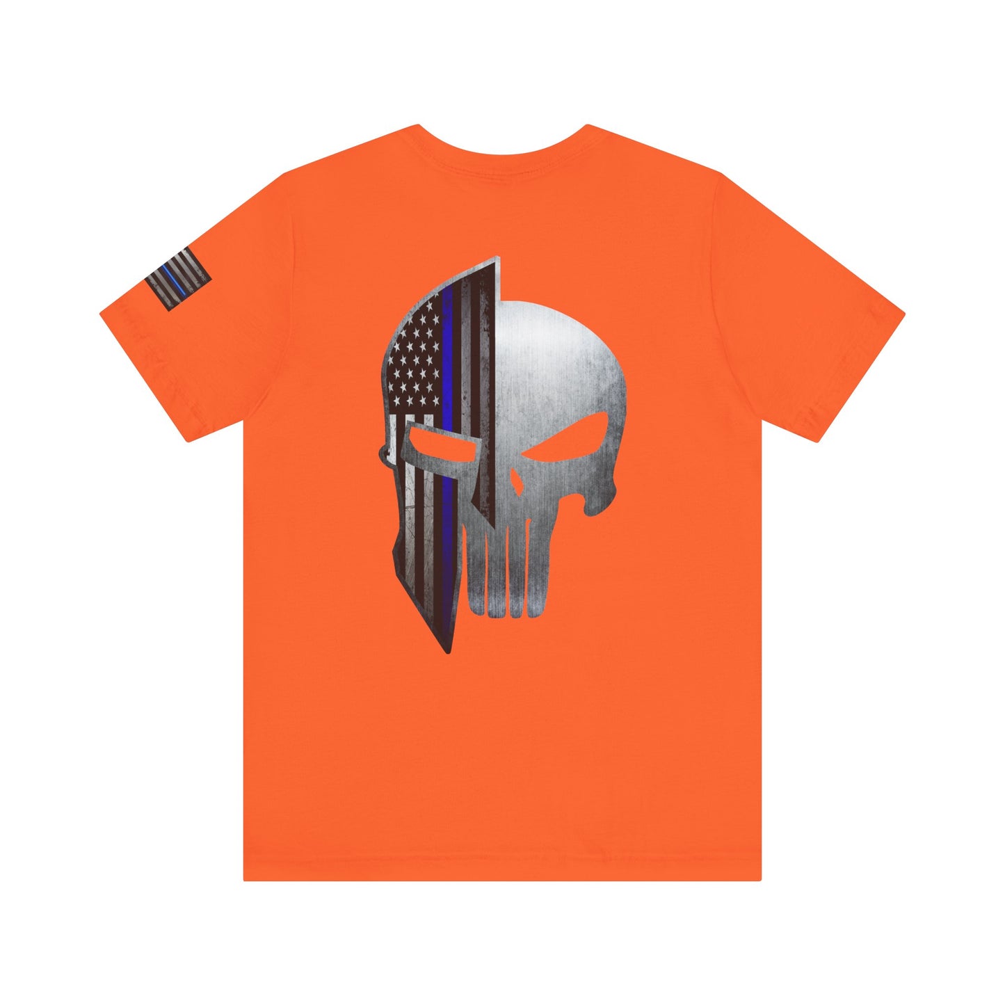 Grunge Metal Spartan Thin Blue Line American Flag T-Shirt – Honor & Valor Police Tribute Tee