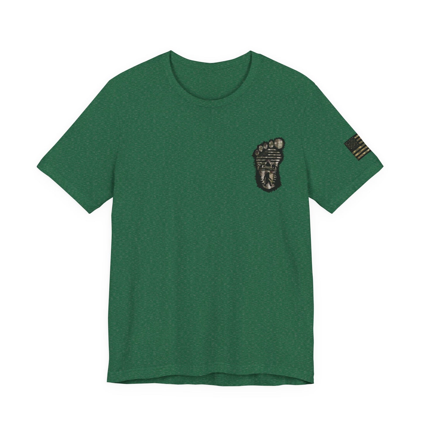 Bigfoot American Flag Camo Tee, Patriotic Sasquatch Shirt, USA Yetti Top, Men's Women's Unisex T-shirt, Cryptid Camouflage