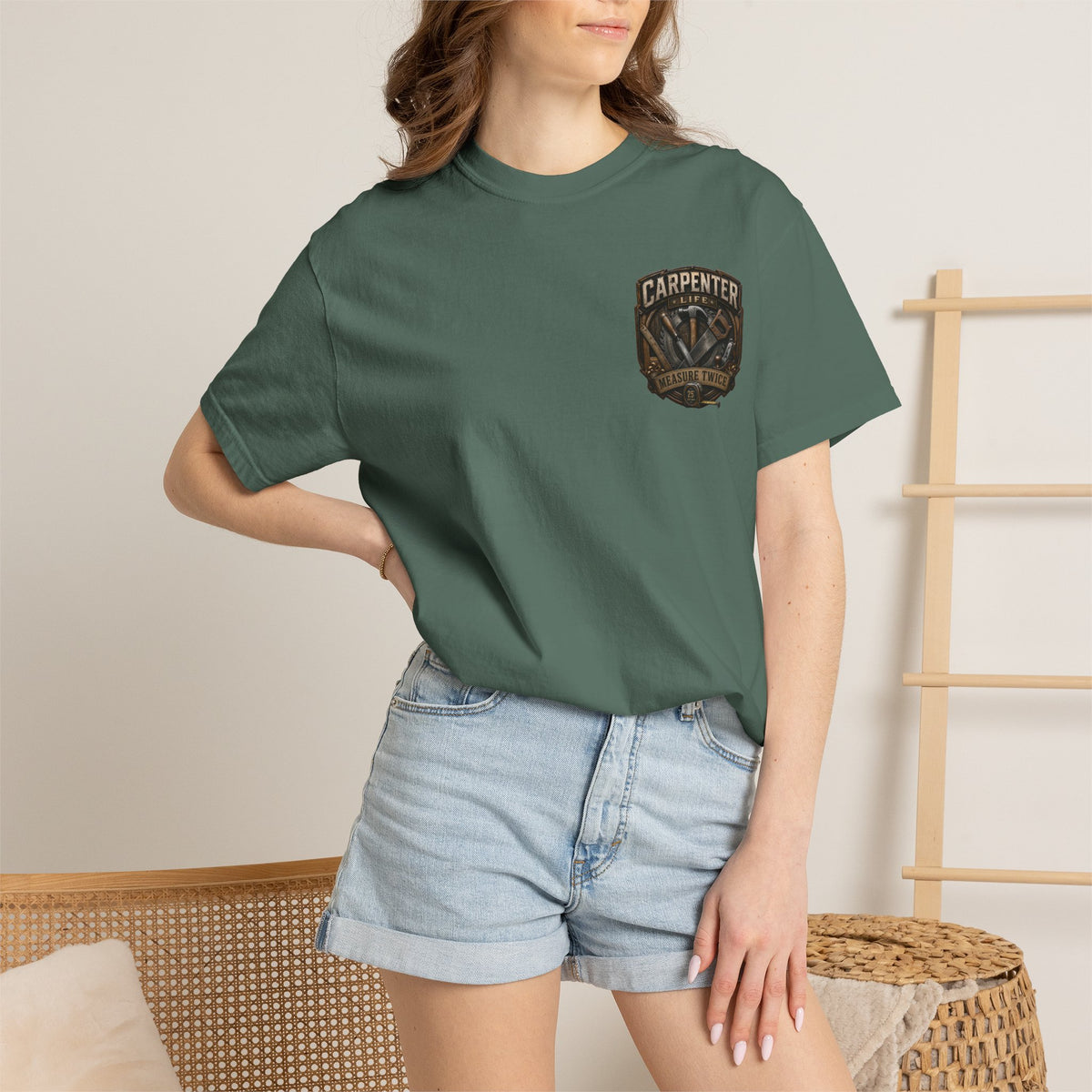 Carpenter Life T-Shirt – 'Measure Twice' Vintage Tool Emblem