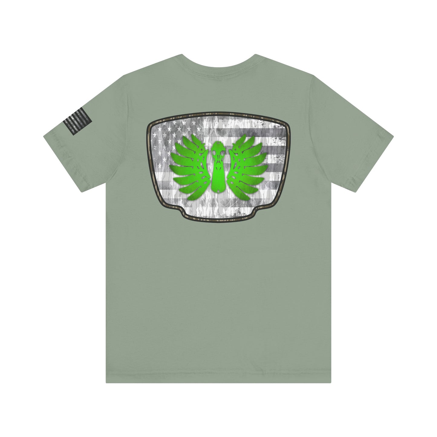 Duck Skull Hunting Badge T-Shirt – Mossy Camo Print, Crossed Guns & Duck Skull Graphic