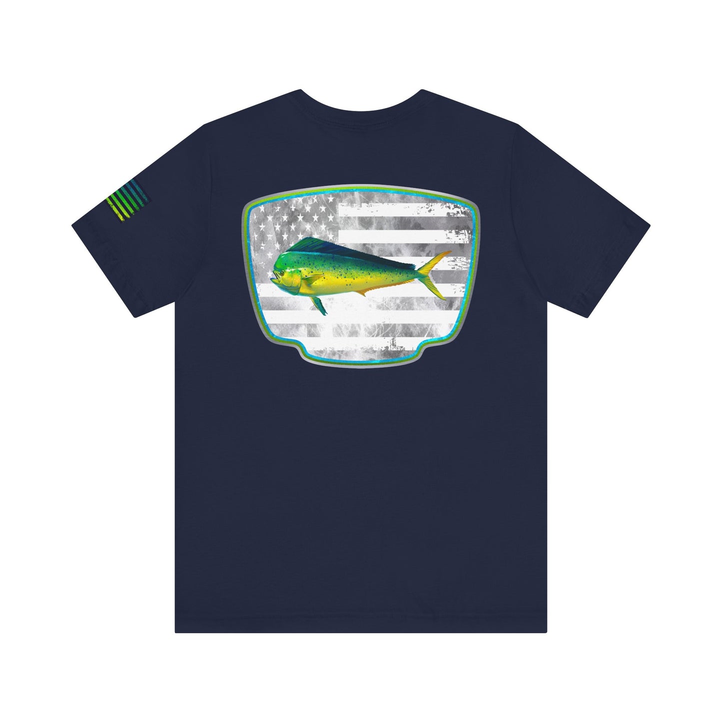 Mahi Mahi Sunglass Badge Tee – White Distressed Flag Fishing Shirt