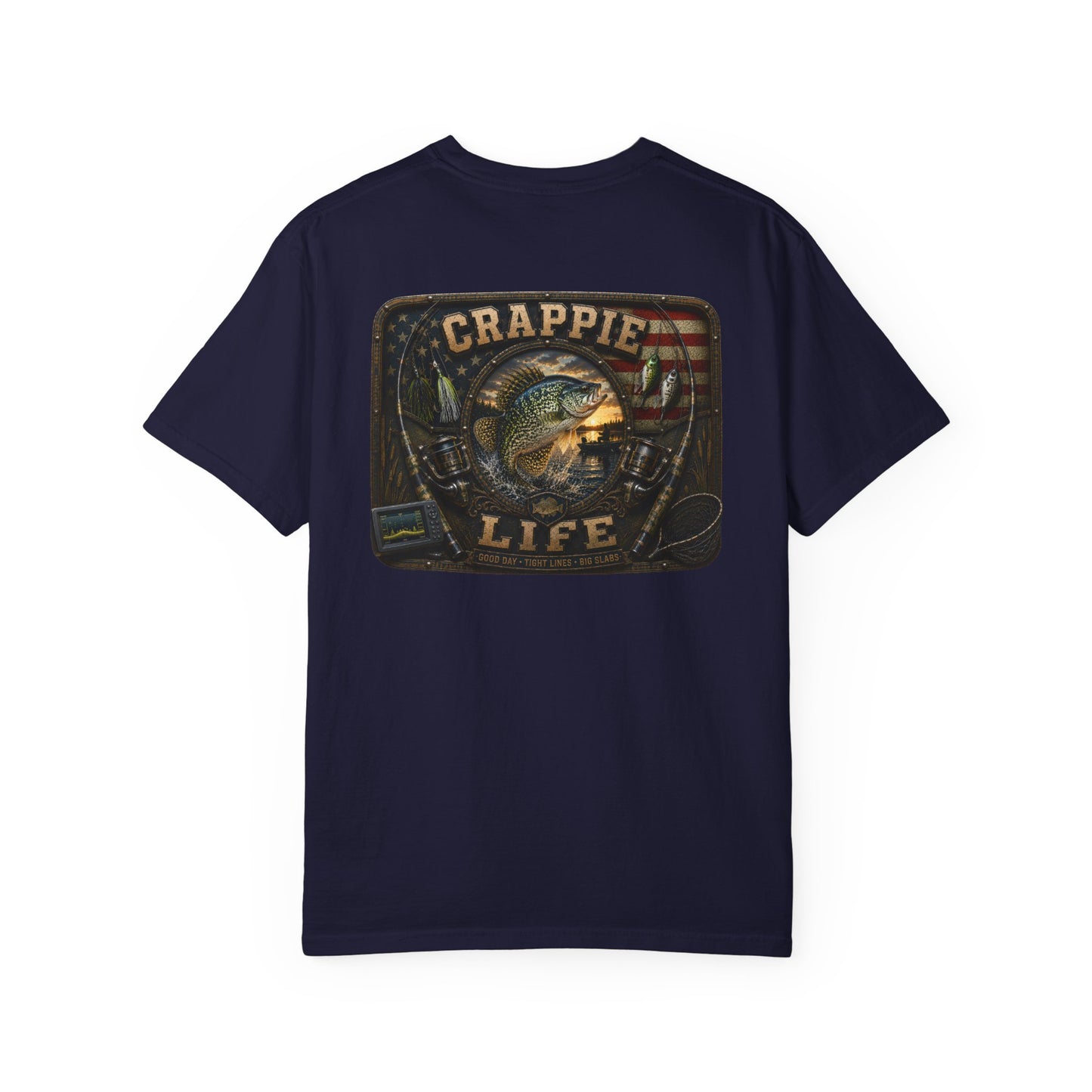 Crappie Life T-Shirt — Retro American Flag Crappie Fishing Tee