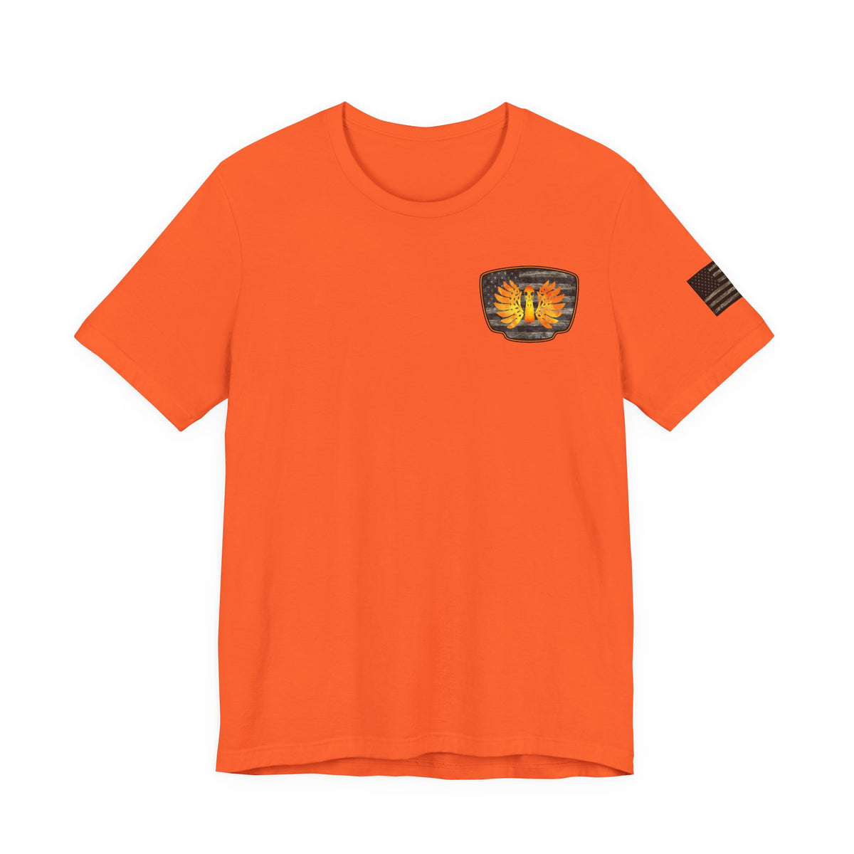 Duck Hunt Badge T-Shirt – Mossy Camo Print, Crossed Guns & Duck Skull Graphic