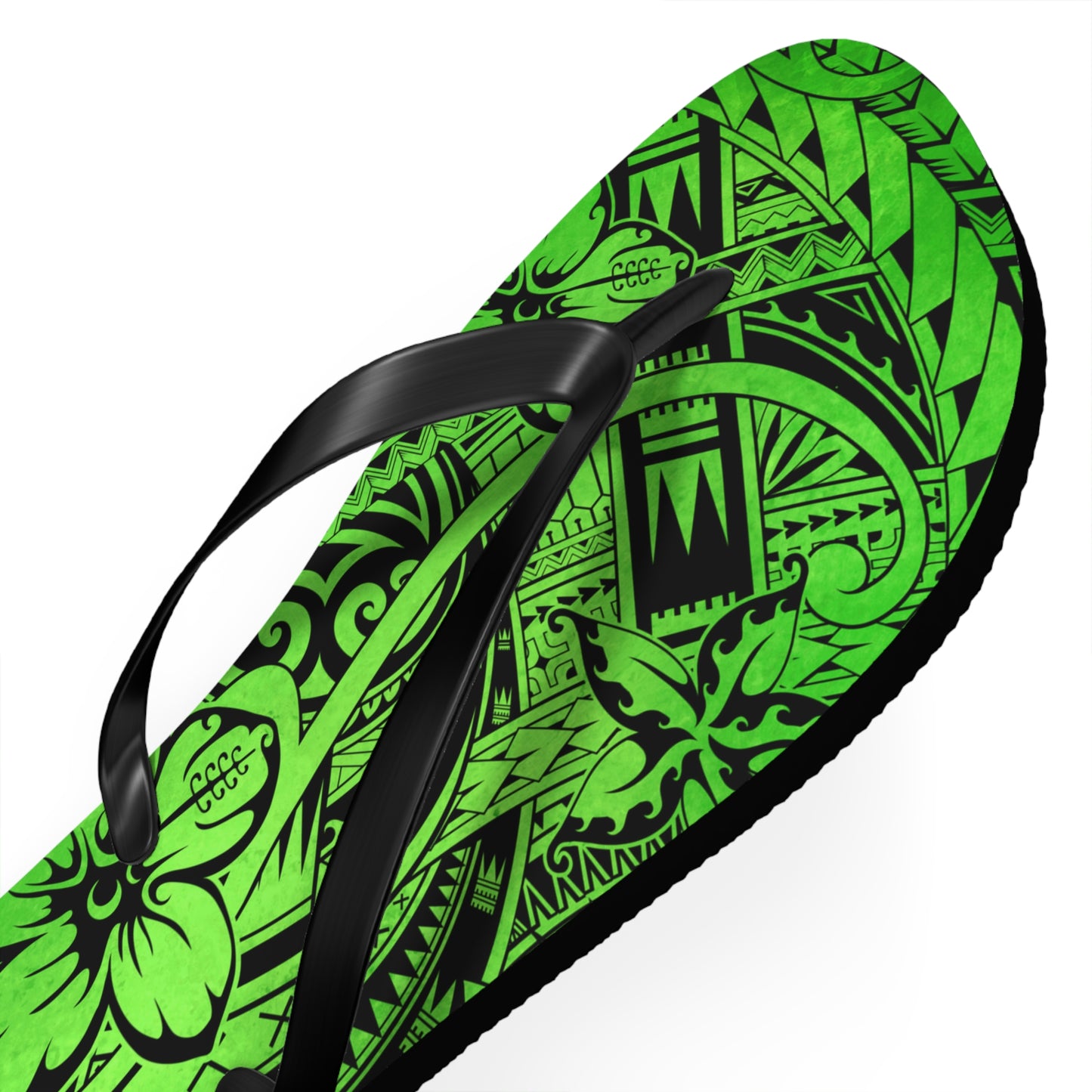Polynesian Green Flip Flops - Summer Beach Sandals, Vacation Footwear, Poolside Essentials, Outdoor Fun, Tropical Style