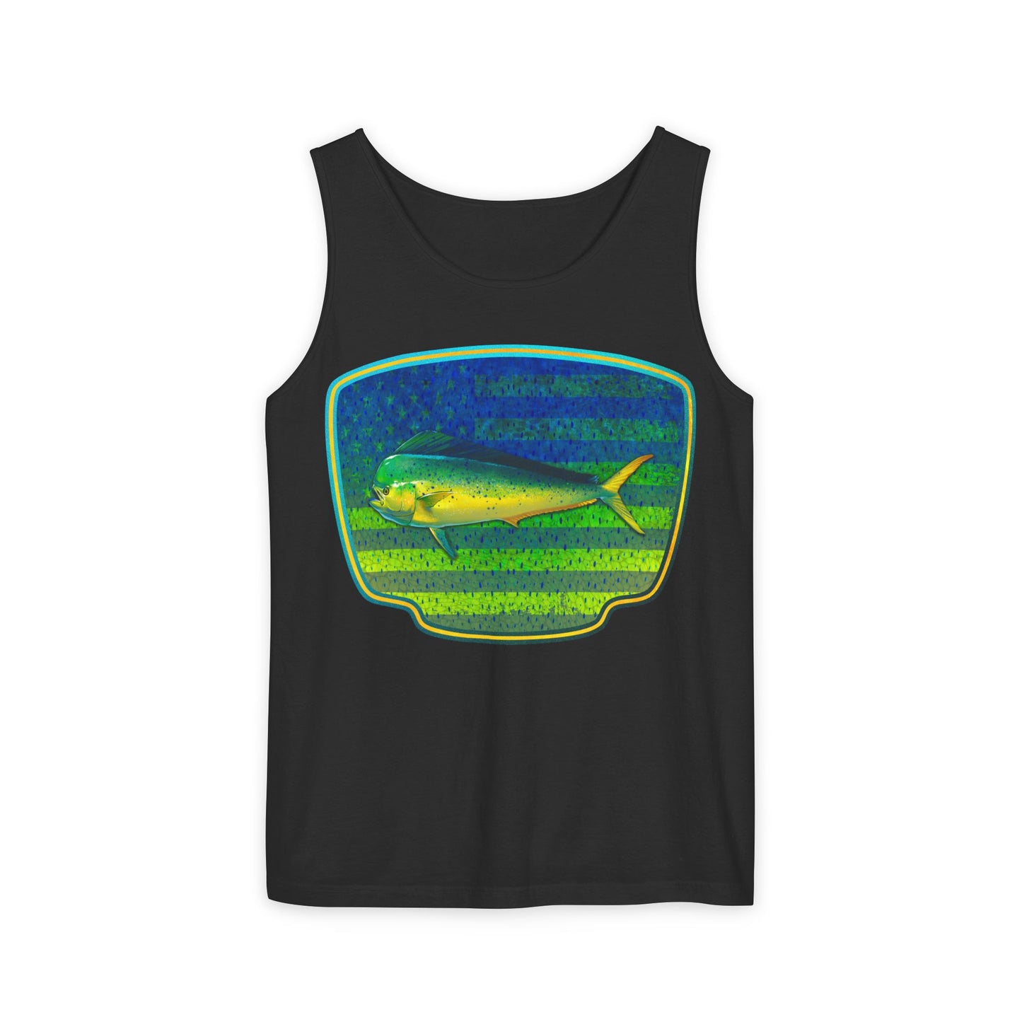 American Mahi Mahi Graphic Tank Top, Summer Apparel, Outdoors Shirt, Fishing Gear, Beachwear, Gifts for Anglers