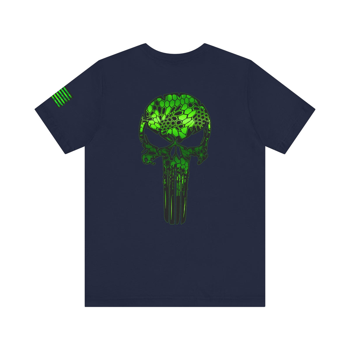 Green Punisher Skull with Hex Camo – Tactical Military Style Grunge Tee