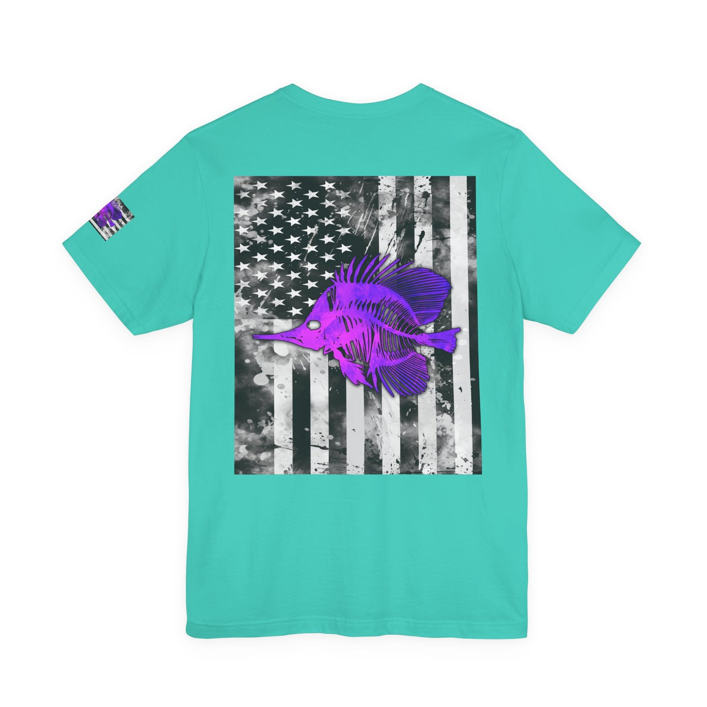 Purple Fish Angler Grunge American Flag Tee, Patriotic USA Shirt, Vintage American Flag