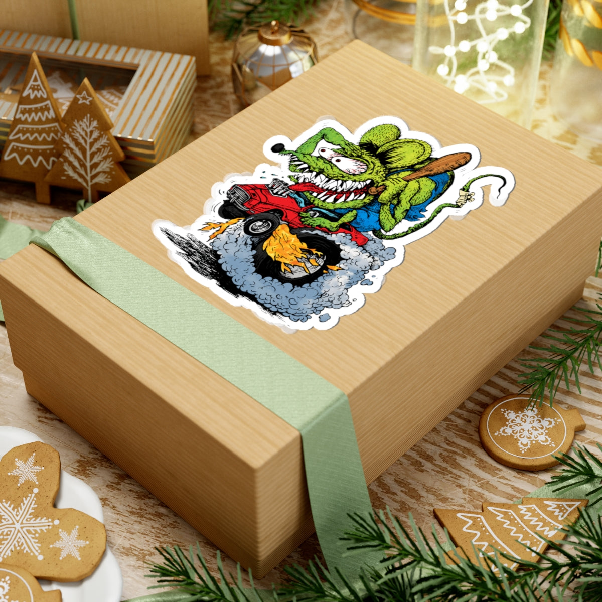 Hot Rod Ratfink Sticker – Wild Ride Cartoon Rat with Flames and AttitudeArtKiss-Cut Stickers