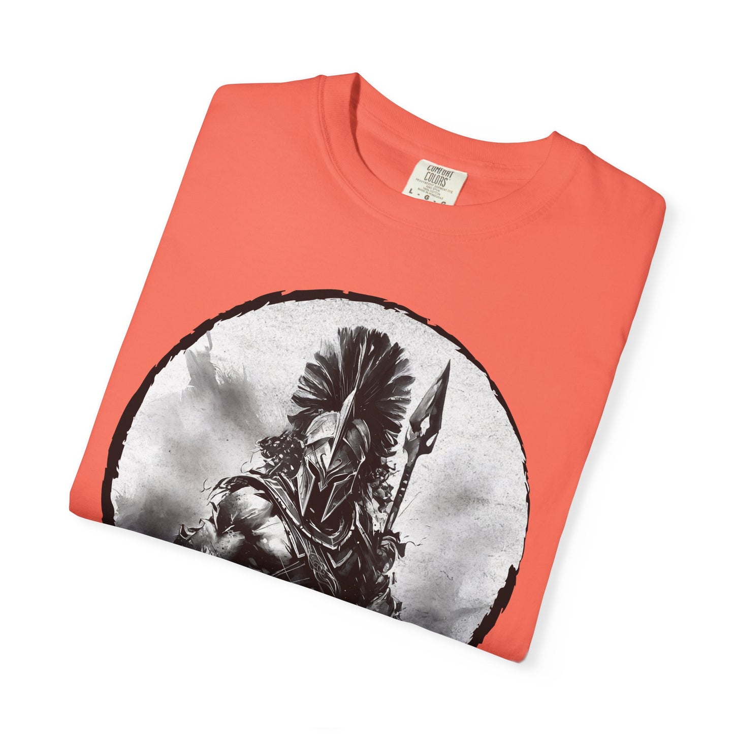 Spartan Warrior T-Shirt – Greek Helmet Circle Design Front & Spear Back | Warrior Graphic Tee