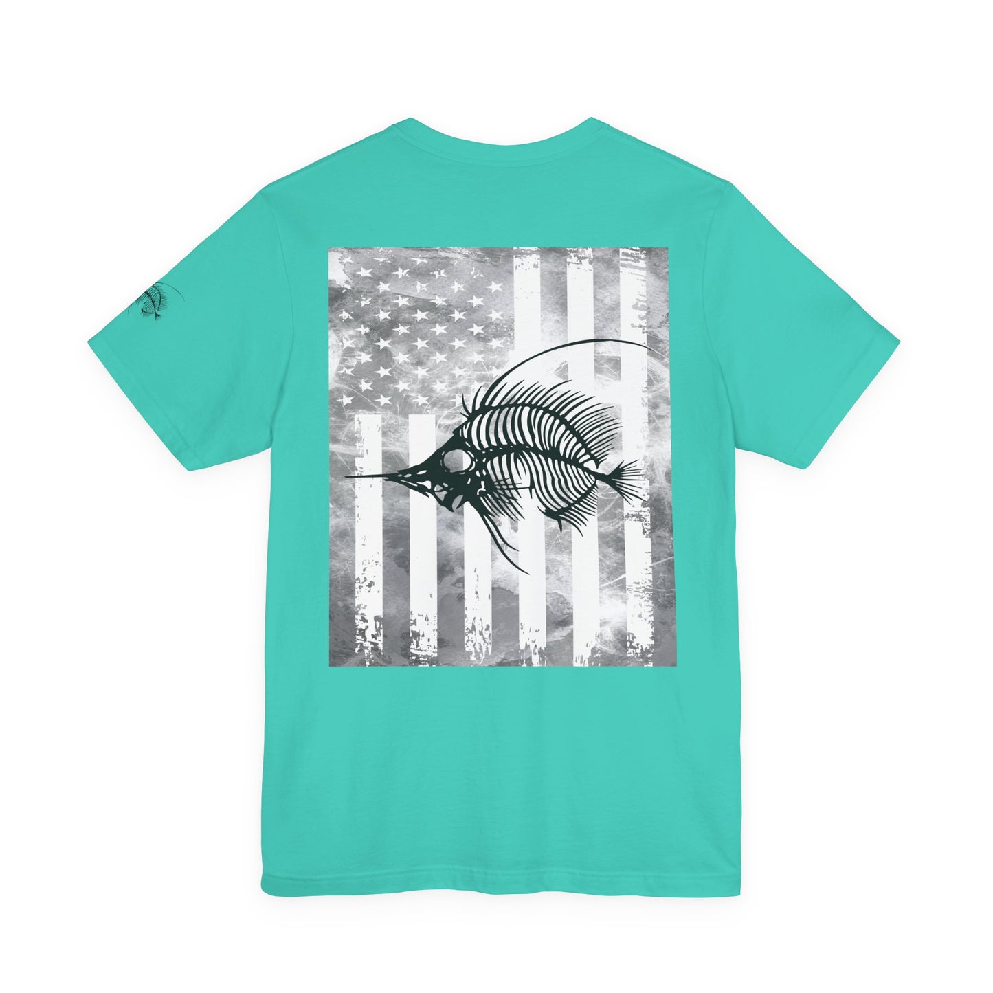 Fish Skeleton Grunge American Flag Tee, Patriotic USA Shirt, Vintage American Flag