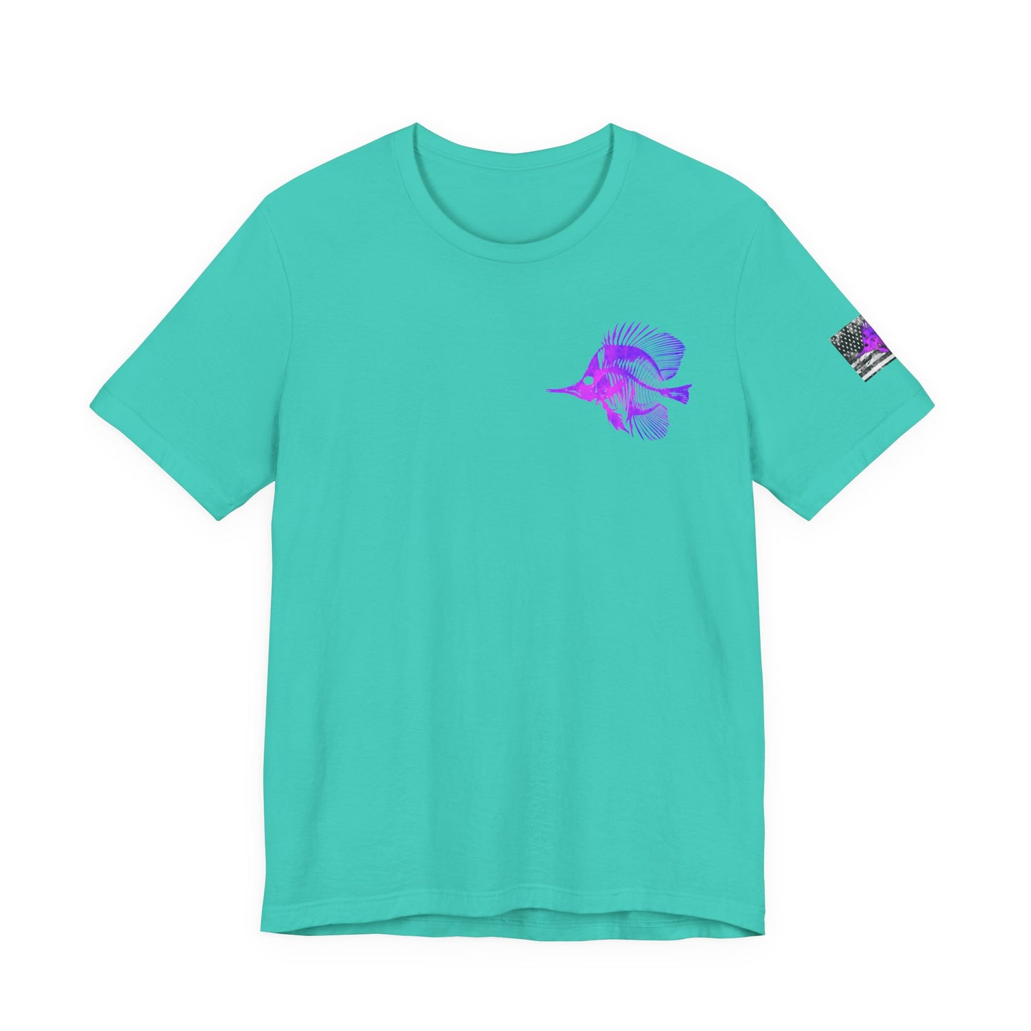 Purple Fish Angler Grunge American Flag Tee, Patriotic USA Shirt, Vintage American Flag