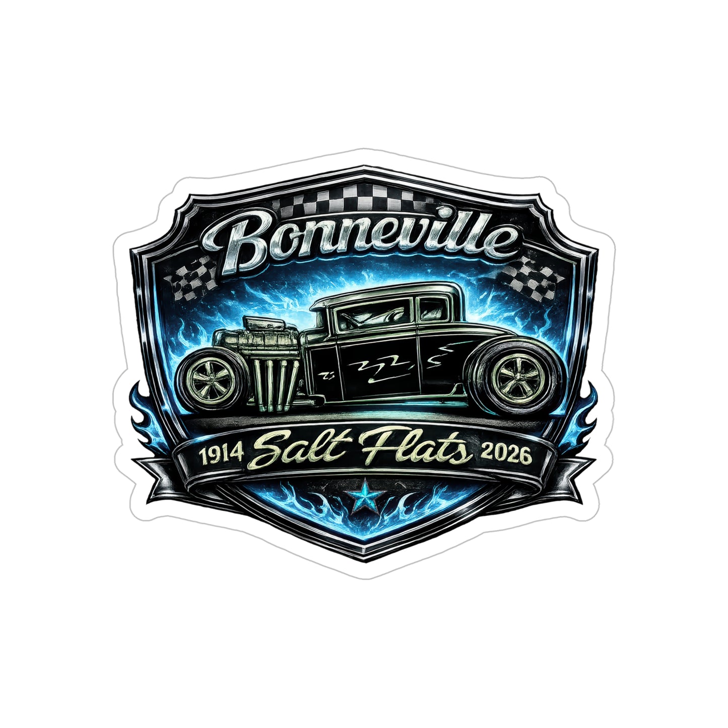 Bonneville Salt Flats Hot Rod – Flame Racing Vintage Car Sticker (Outdoor Transparent)