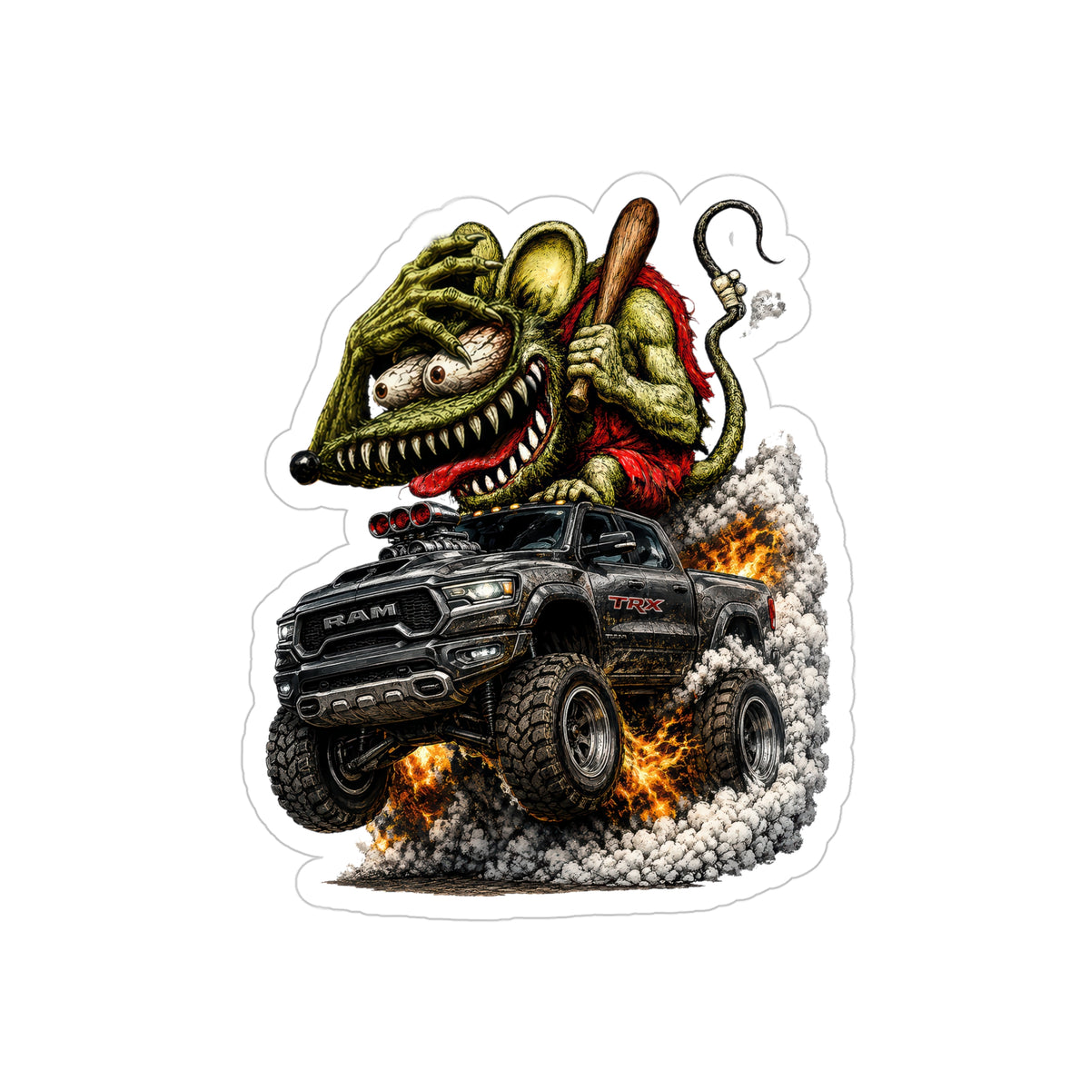 Crazy Rat Ram TRX Sticker | Supercharged Off Road Truck Decal | Monster 4x4 Mud Truck Art | Transparent Vinyl Racing Sticker