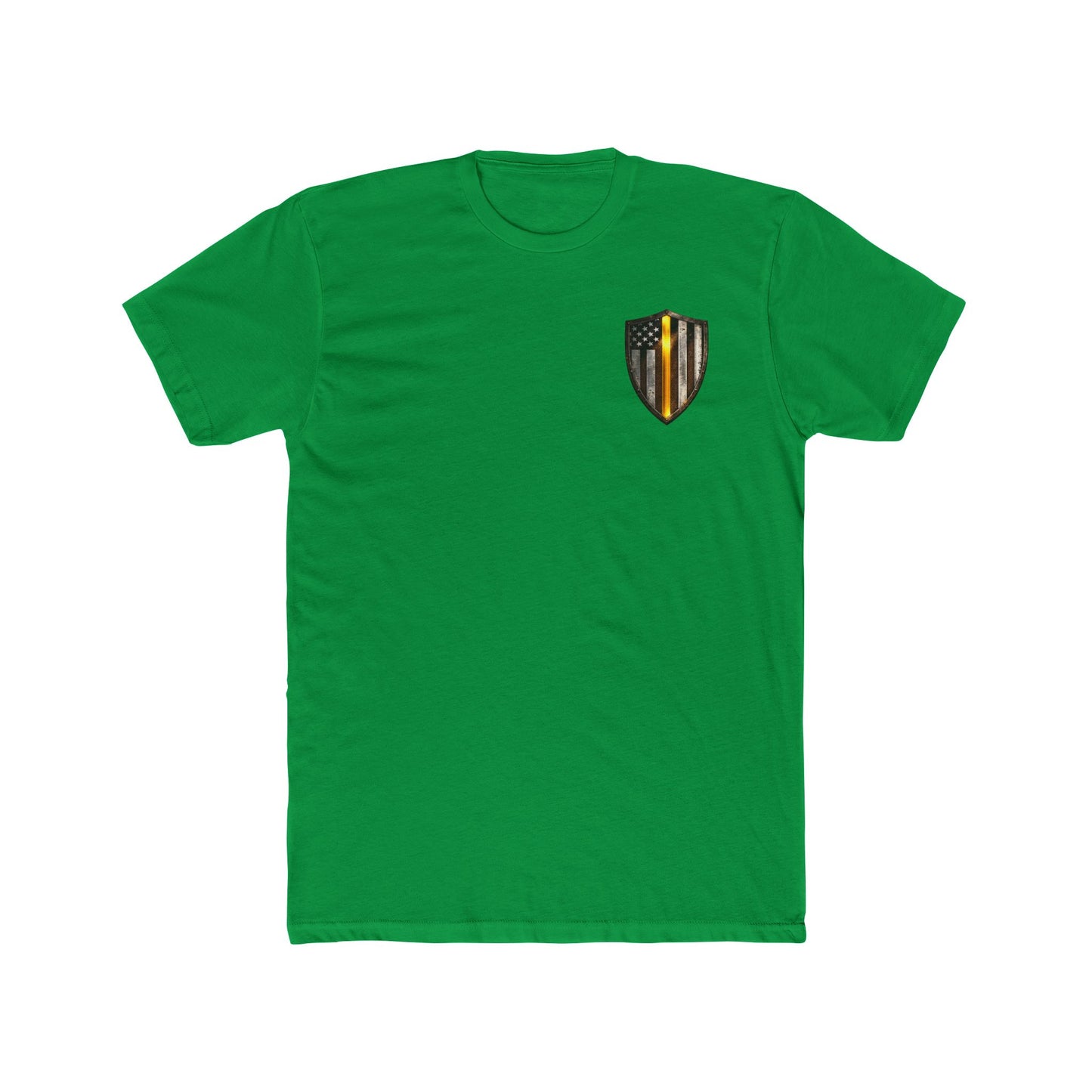 Thin Yellow Line Skull Tee — American Flag Shield & Back Skull Graphic