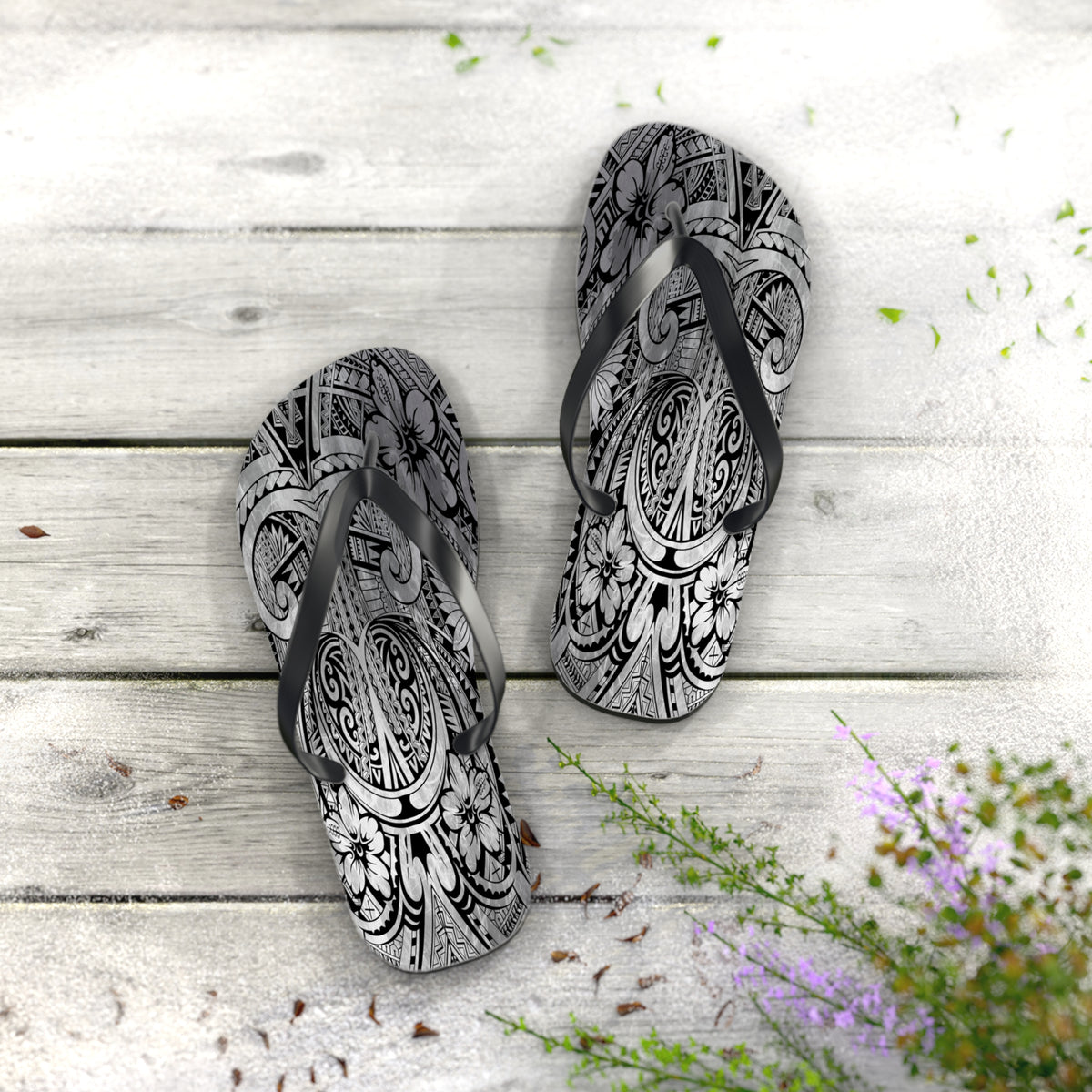 Polynesian Storm Flip Flops - Beach Vibes, Summer Sandals, Festival Footwear, Unique Gift, Vacation Essentials