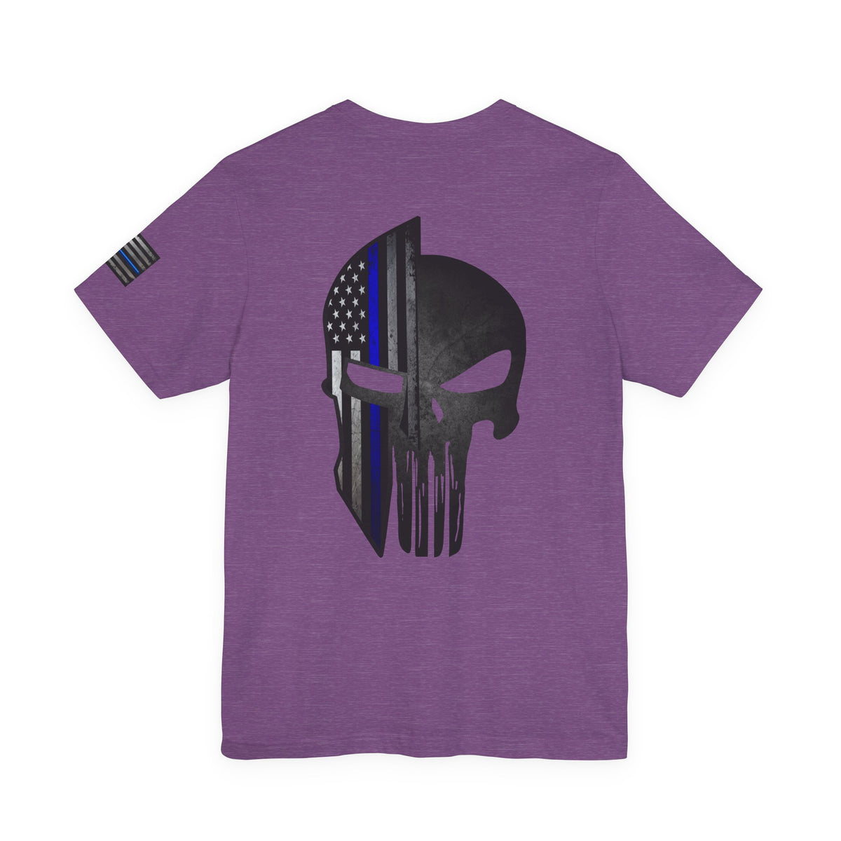 Grunge Stone Spartan Thin Blue Line American Flag T-Shirt – Honor & Valor Police Tribute Tee