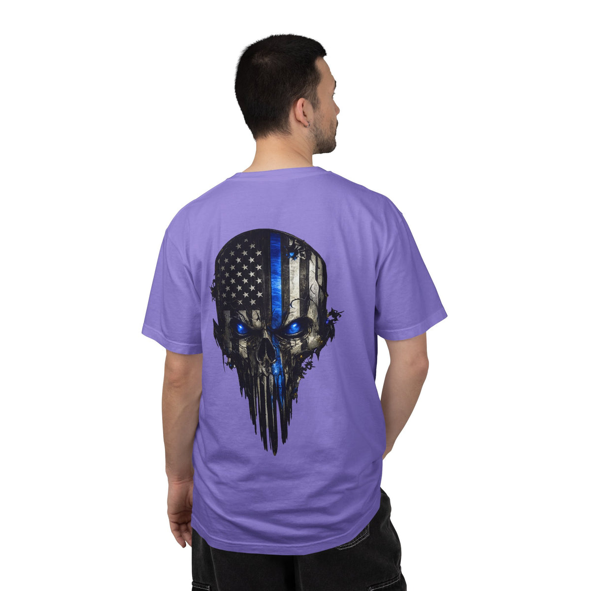Thin Blue Line Skull T-Shirt — American Flag Police Support Tee
