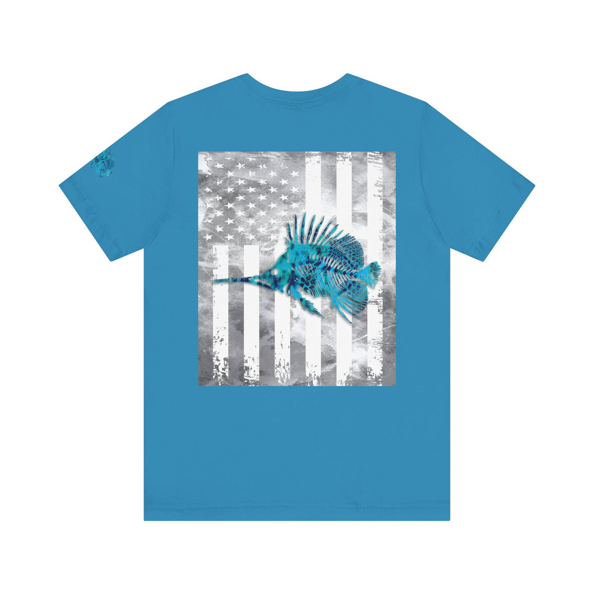 Fish Skeleton Grunge American Flag Tee, Patriotic Fishing Shirt, Vintage USA Bones, Fourth of July Apparel,