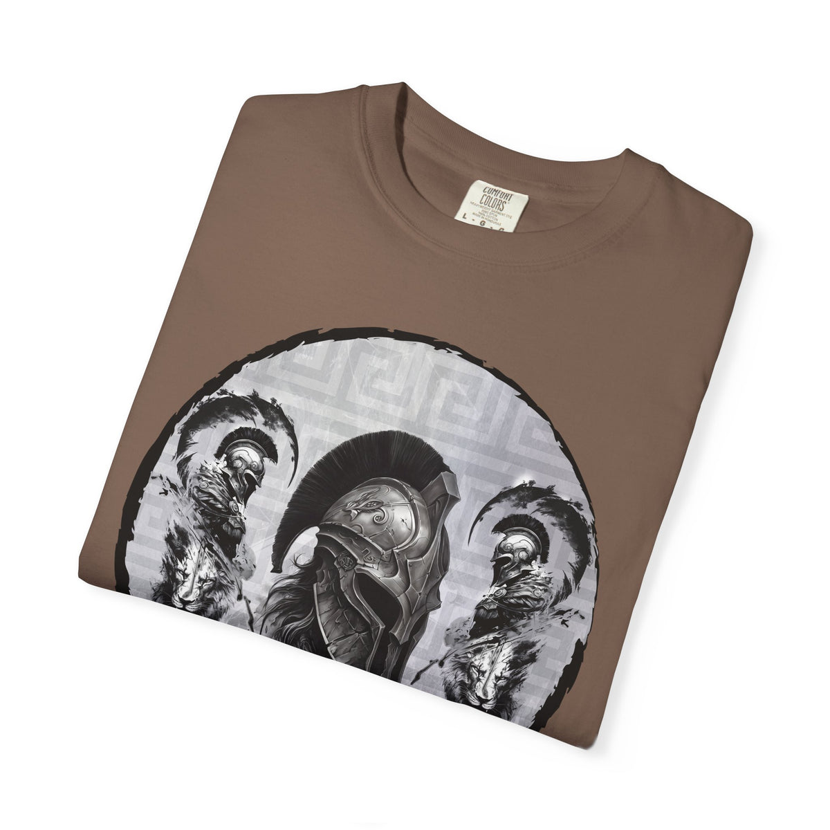 Spartan Warrior T-Shirt – Greek Helmet Circle Design Front & Spear Back | Warrior Graphic Tee