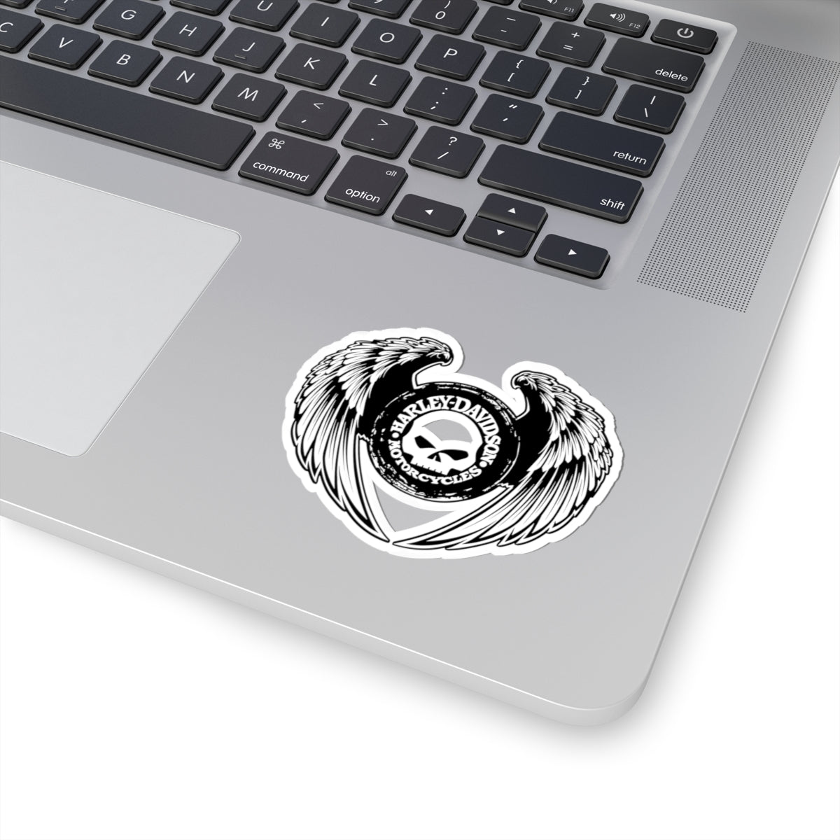 Winged Harley Skull Sticker | Black and White Biker Emblem Decal for Helmets, Toolboxes & Laptops, ArtKiss-Cut Stickers