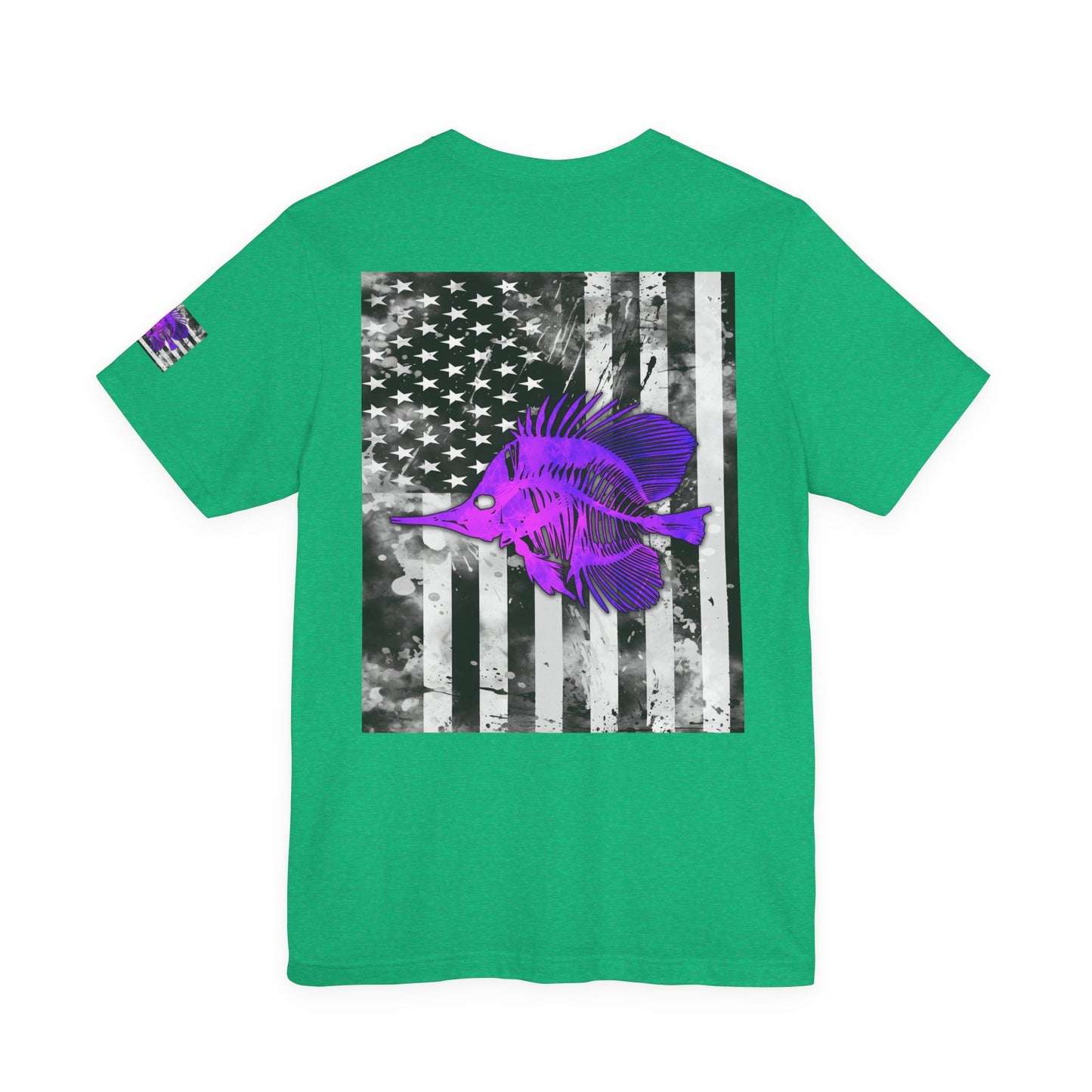 Purple Fish Angler Grunge American Flag Tee, Patriotic USA Shirt, Vintage American Flag
