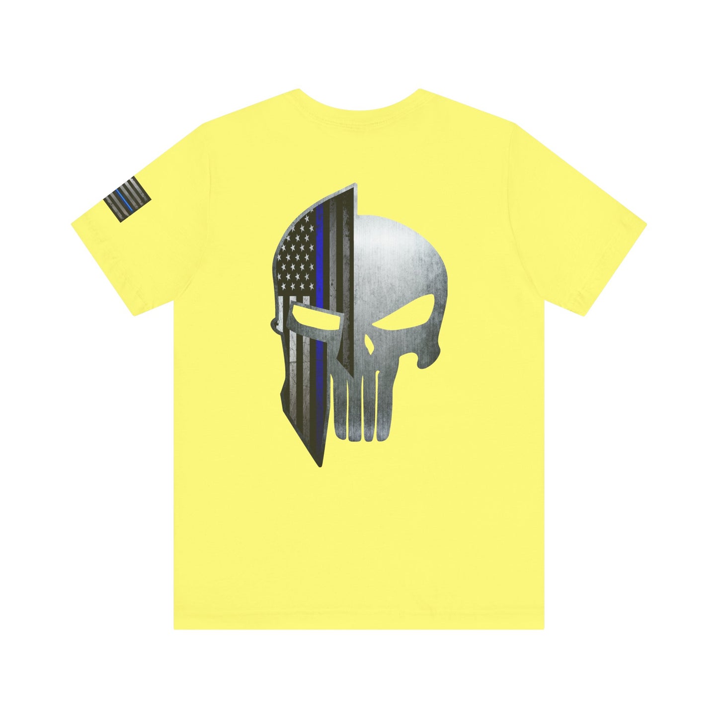 Grunge Metal Spartan Thin Blue Line American Flag T-Shirt – Honor & Valor Police Tribute Tee