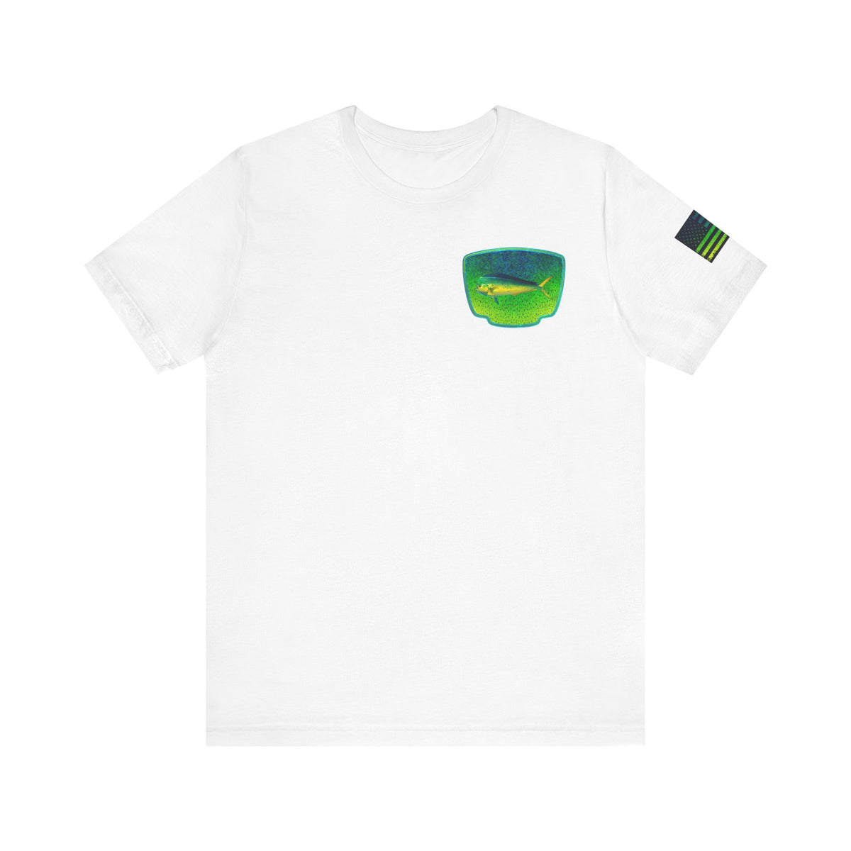 Bright Mahi Mahi Fish Skin Badge Tee – Bold Saltwater Fishing Shirt for Ocean Lovers