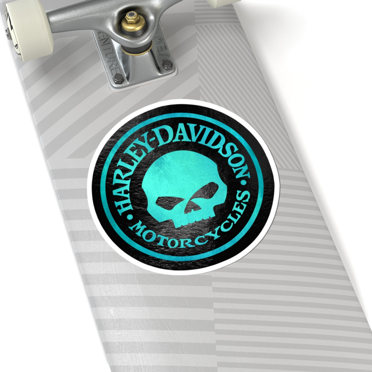Harley Skull Biker Emblem | Bold Teal Motorcycle Graphic for Decals, Shirts, or Garage Art, ArtKiss-Cut Stickers