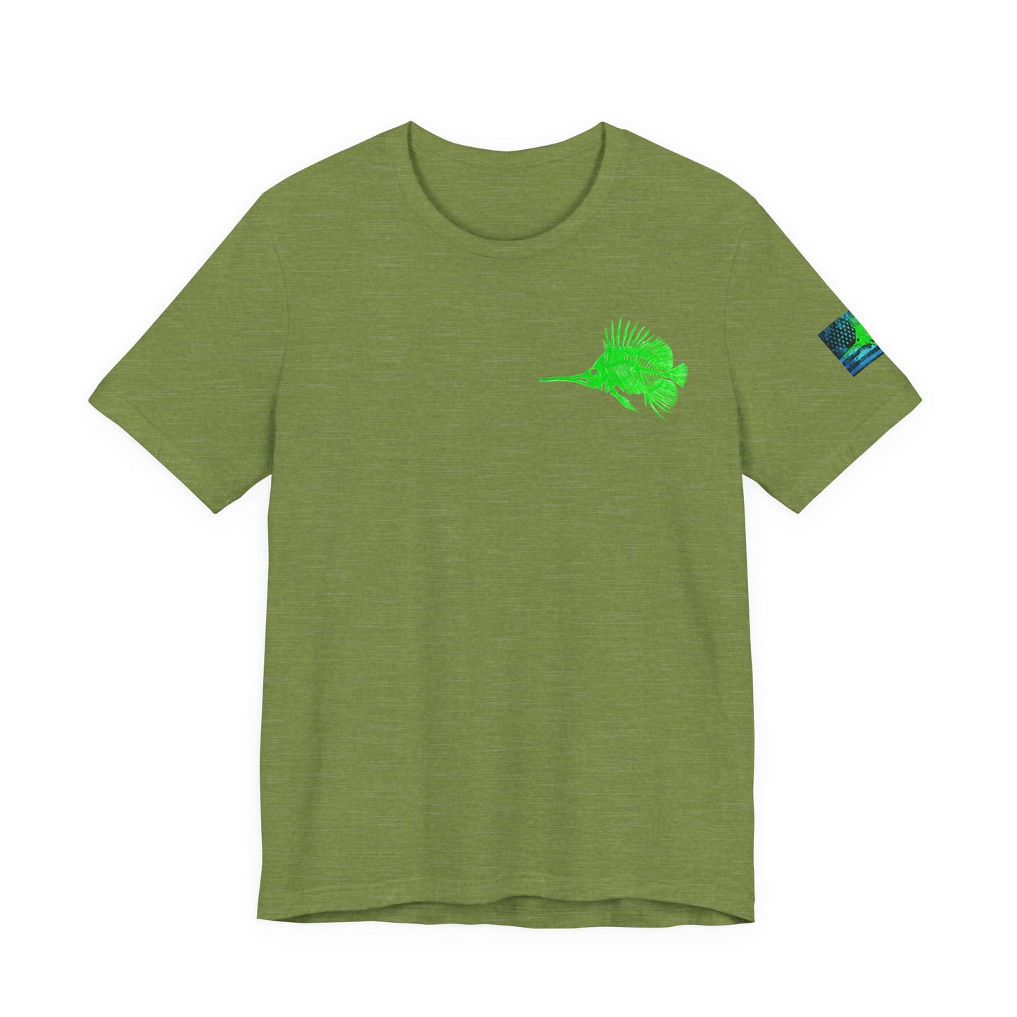 Green Fish Grunge American Flag Tee, Patriotic USA Shirt, Vintage American Flag