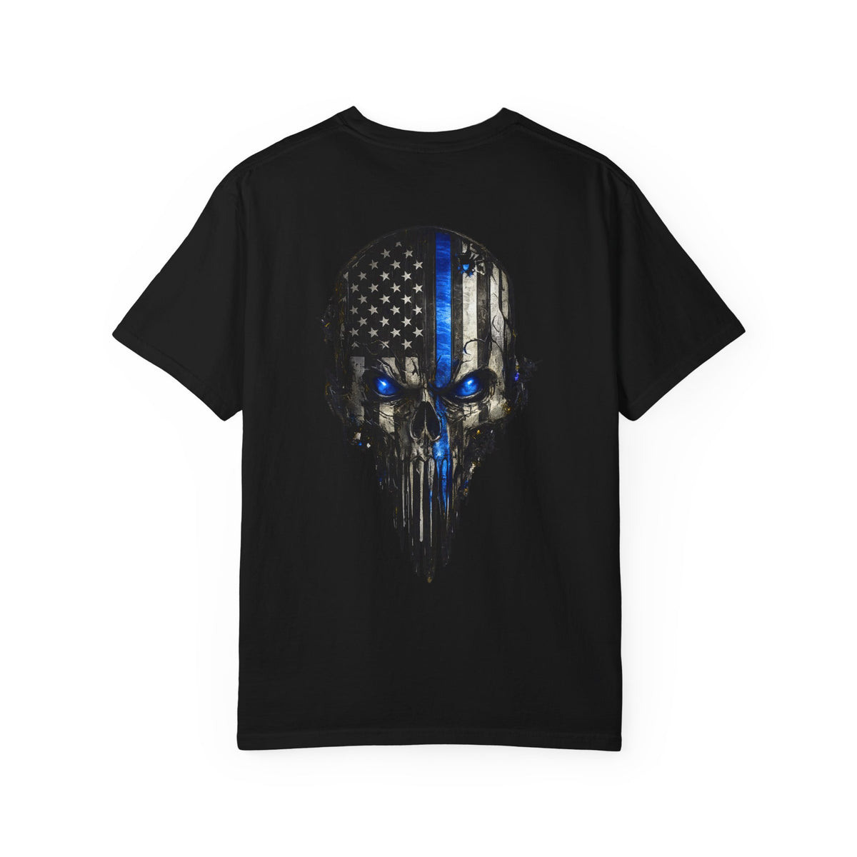 Thin Blue Line Skull T-Shirt — American Flag Police Support Tee