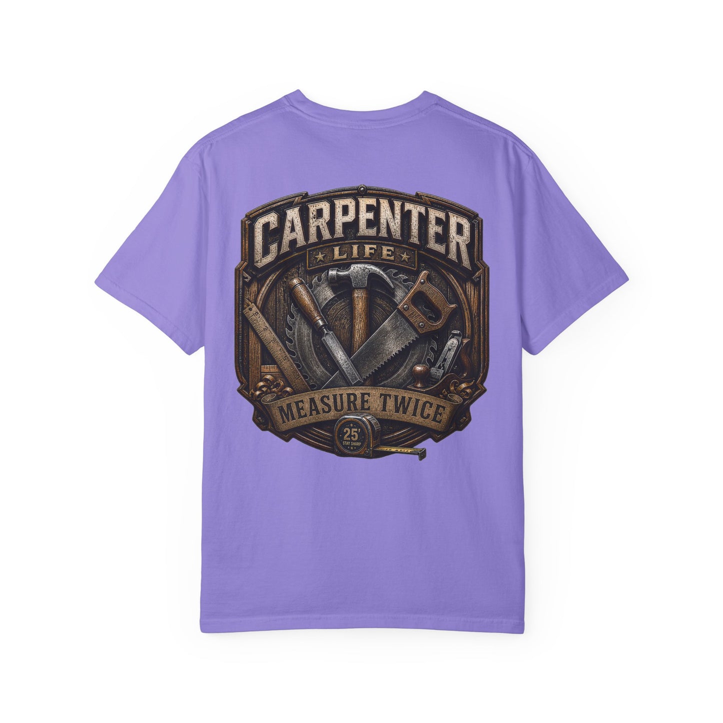 Carpenter Life T-Shirt – 'Measure Twice' Vintage Tool Emblem