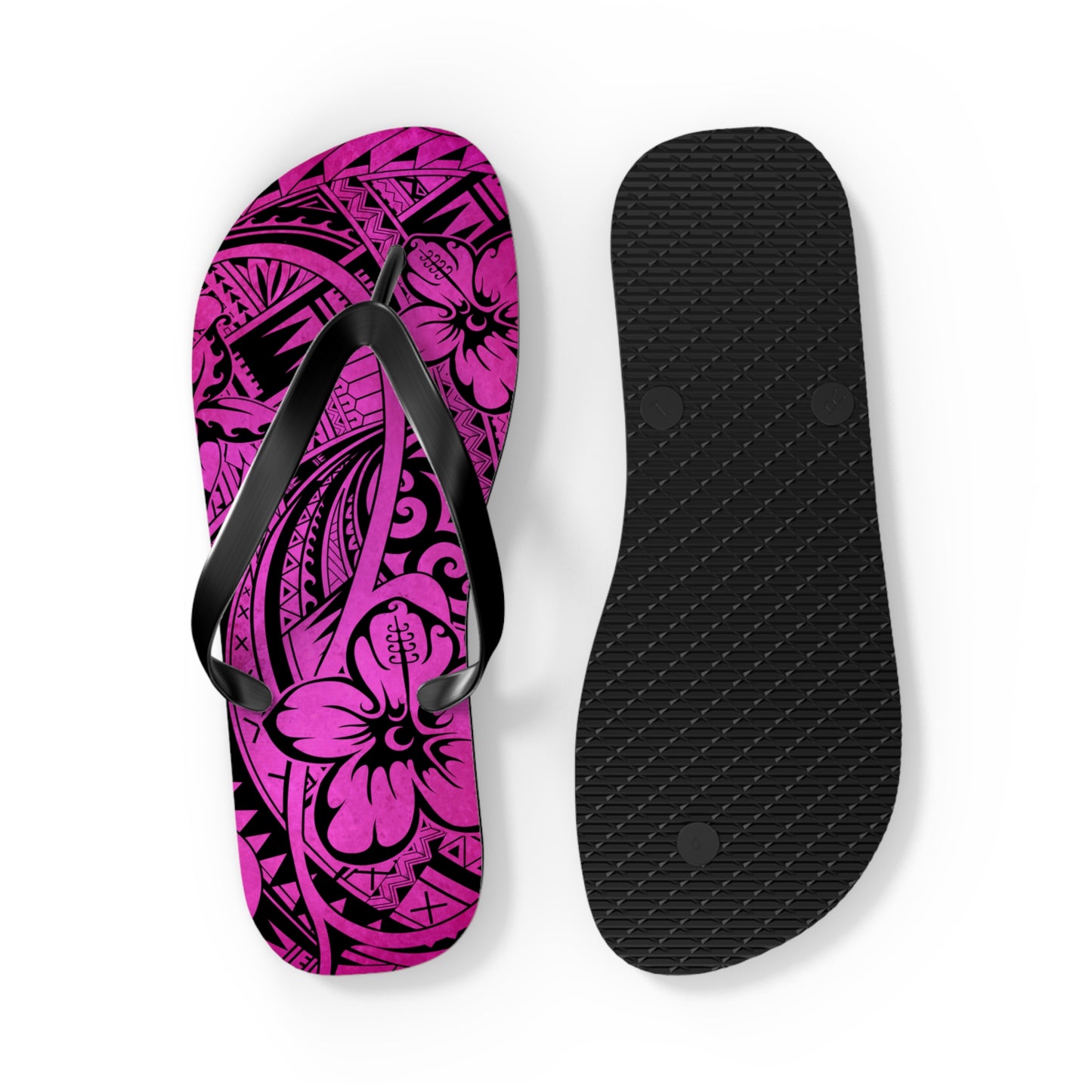 Polynesian Pink Flip Flops - Boho Beach Footwear, Summer Sandals, Vacation Shoes, Hibiscus Print, Gift for Her