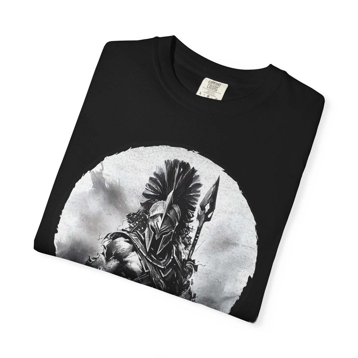 Spartan Warrior T-Shirt – Greek Helmet Circle Design Front & Spear Back | Warrior Graphic Tee