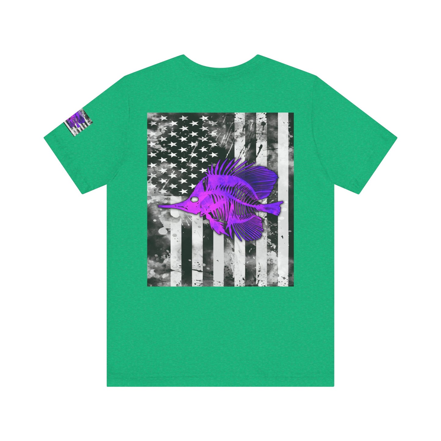 Purple Fish Angler Grunge American Flag Tee, Patriotic USA Shirt, Vintage American Flag