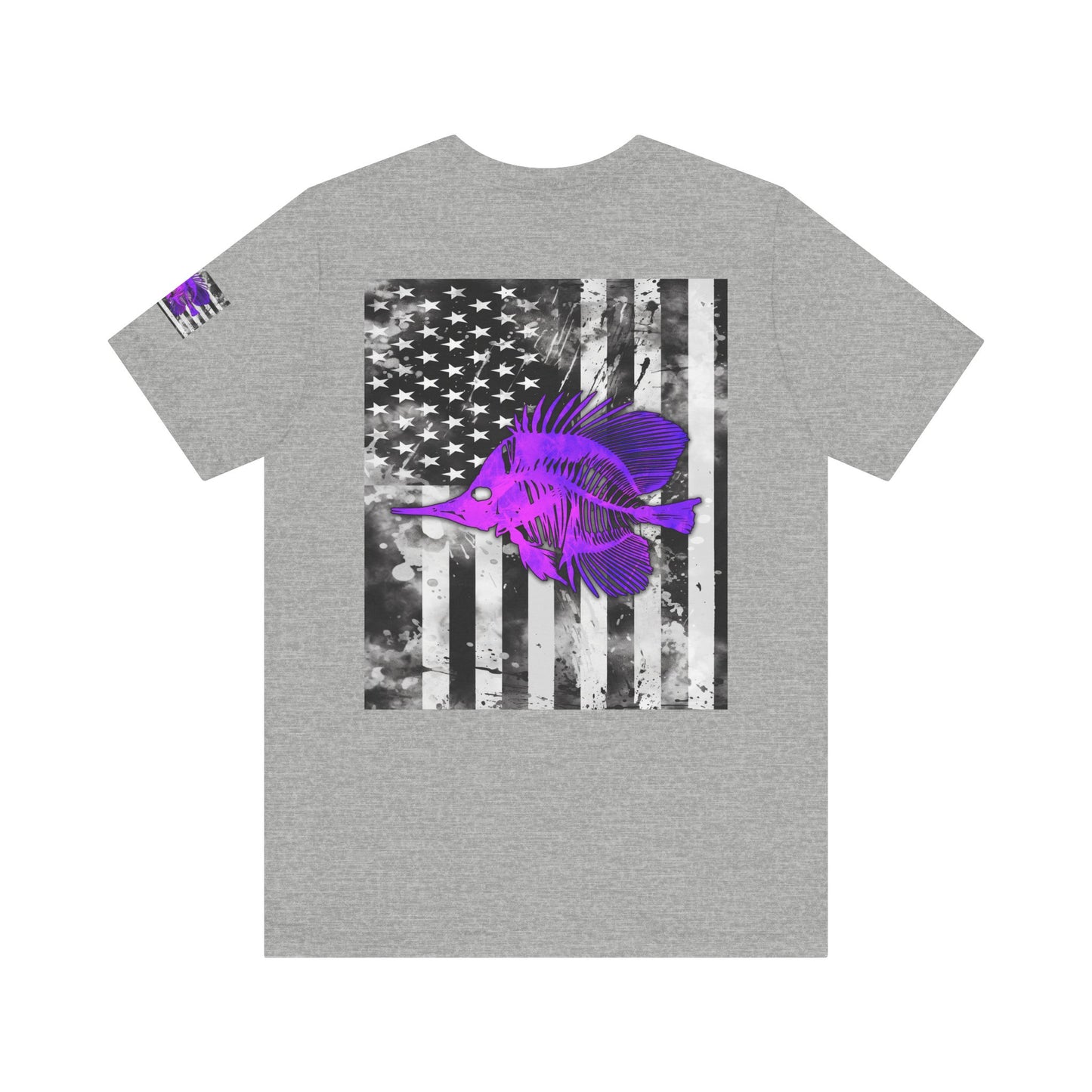 Purple Fish Angler Grunge American Flag Tee, Patriotic USA Shirt, Vintage American Flag
