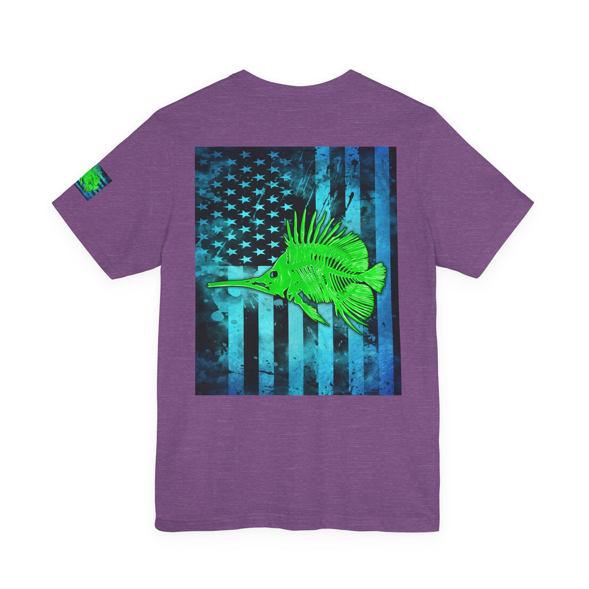 Green Fish Grunge American Flag Tee, Patriotic USA Shirt, Vintage American Flag