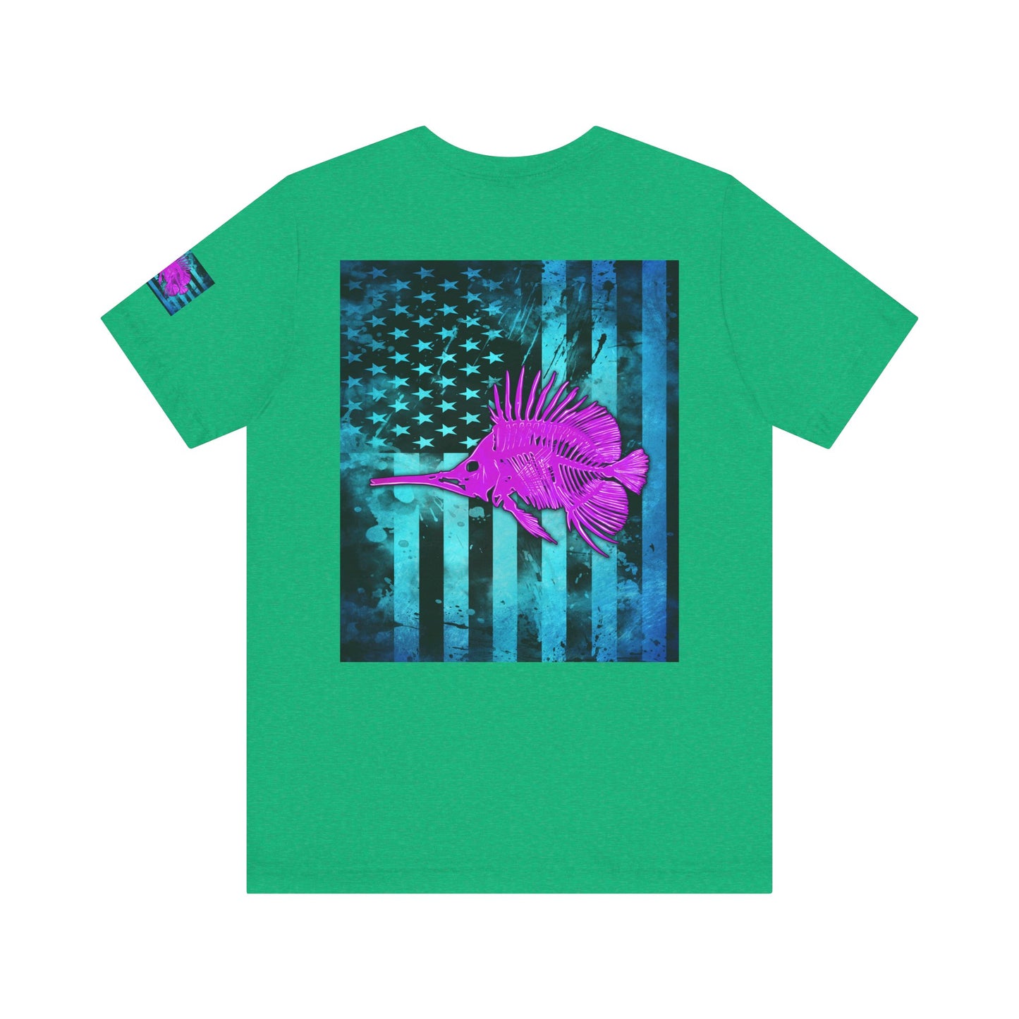 Pink Angler Grunge American Flag Tee, Patriotic USA Shirt, Vintage American Flag