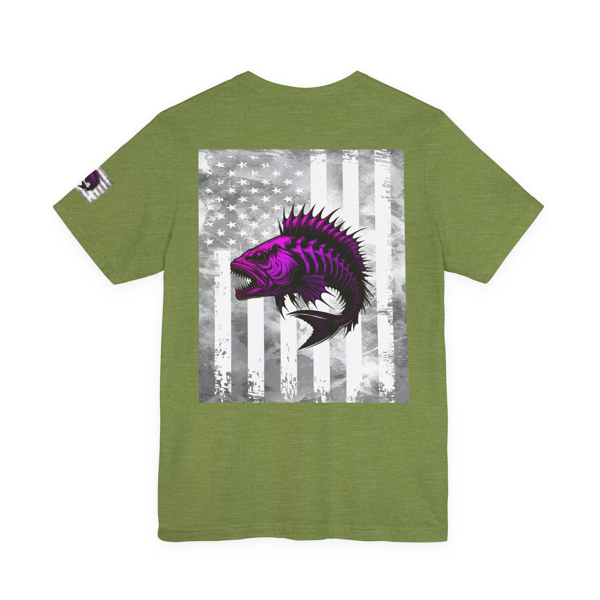 Fish Grunge American Flag Tee, Patriotic USA Shirt, Vintage American Flag